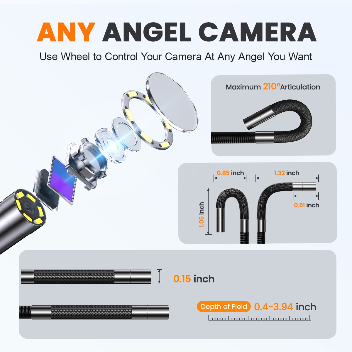 ANCEL AN303 Articulating Borescope 2-Way 210° Industrial Endoscope Camera 3.9mm