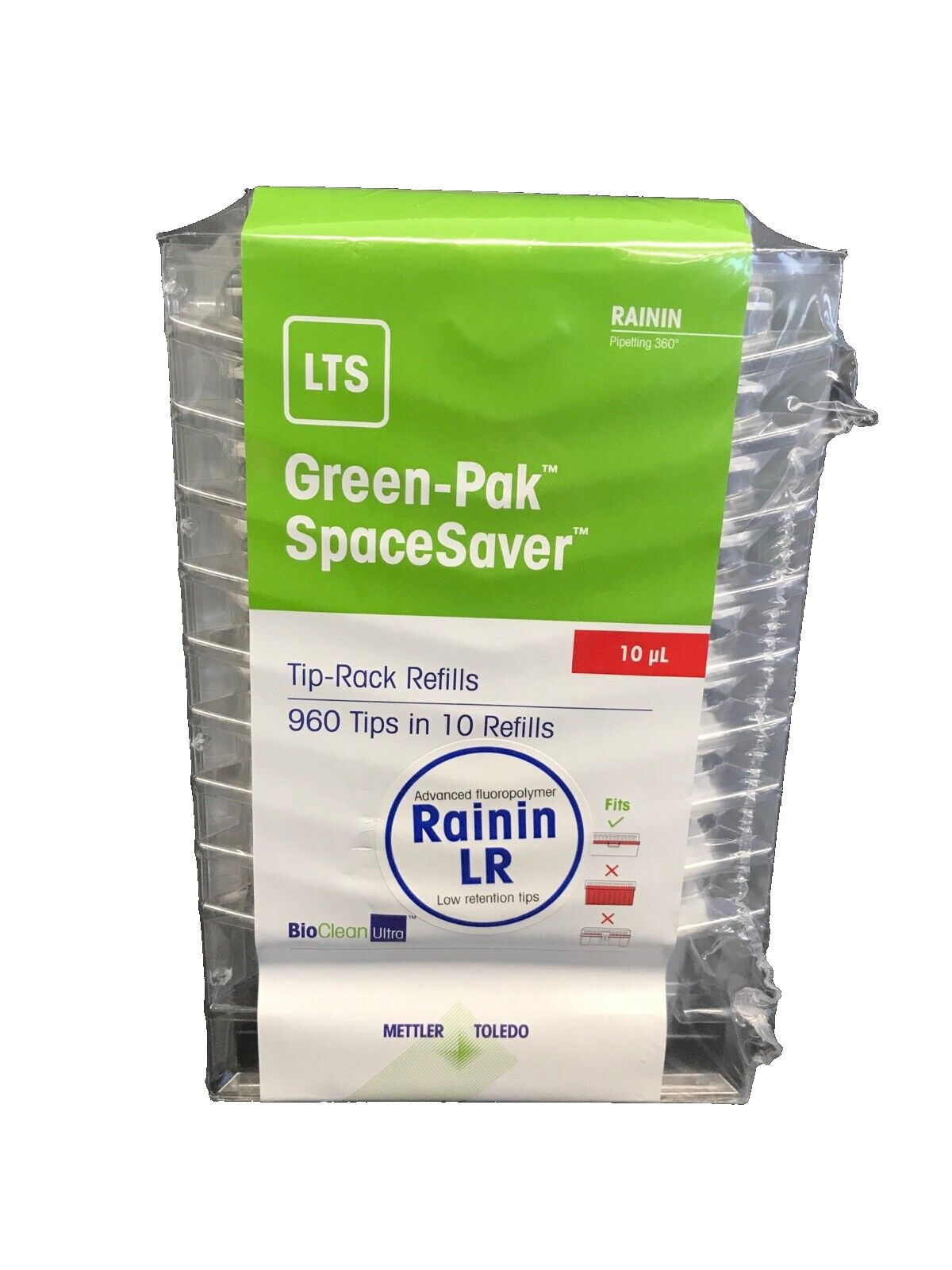 (960) RAININ Green-Pak SpaceSaver GPS LTS 10uL Pipette Tip Refills NS 10×96