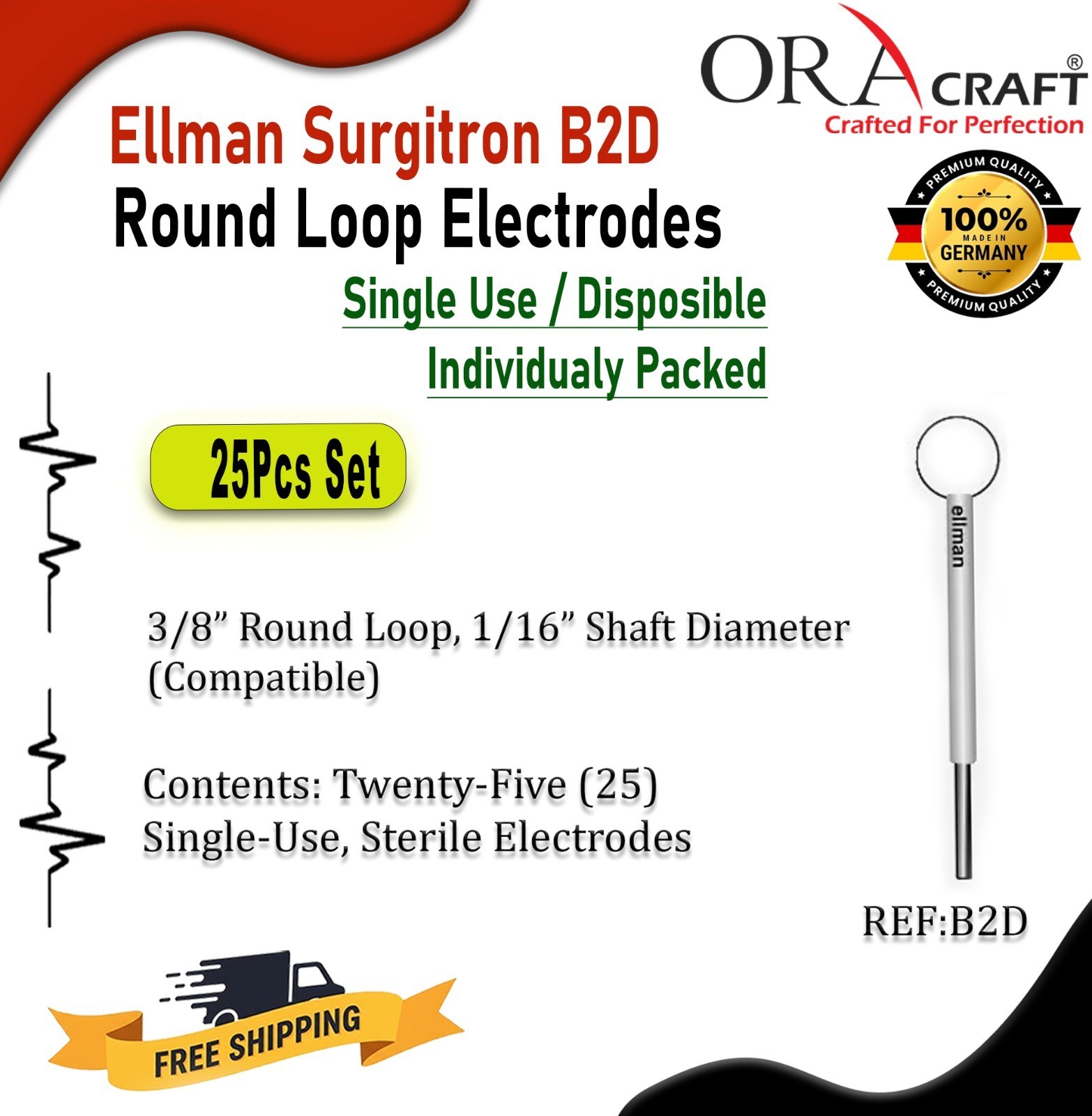 Ellman Surgitron B2D Round Loop Electrodes 25 Pcs Single Use /Disposible CE