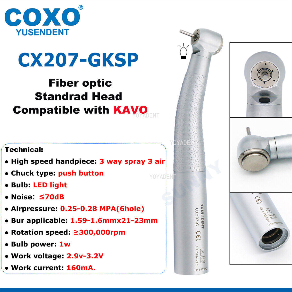 COXO Dental Turbine Fiber Optic High Speed Handpiece LED Coupler 6 Pin Fit KAVO
