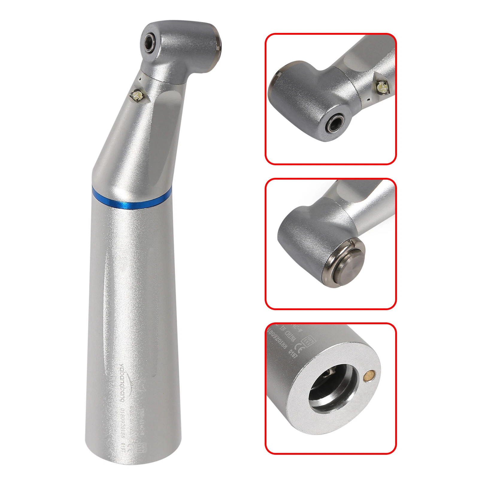 Dental SLow Speed LED Handpiece Optic Fiber Contra Angle Motor 4Hole Inner Water