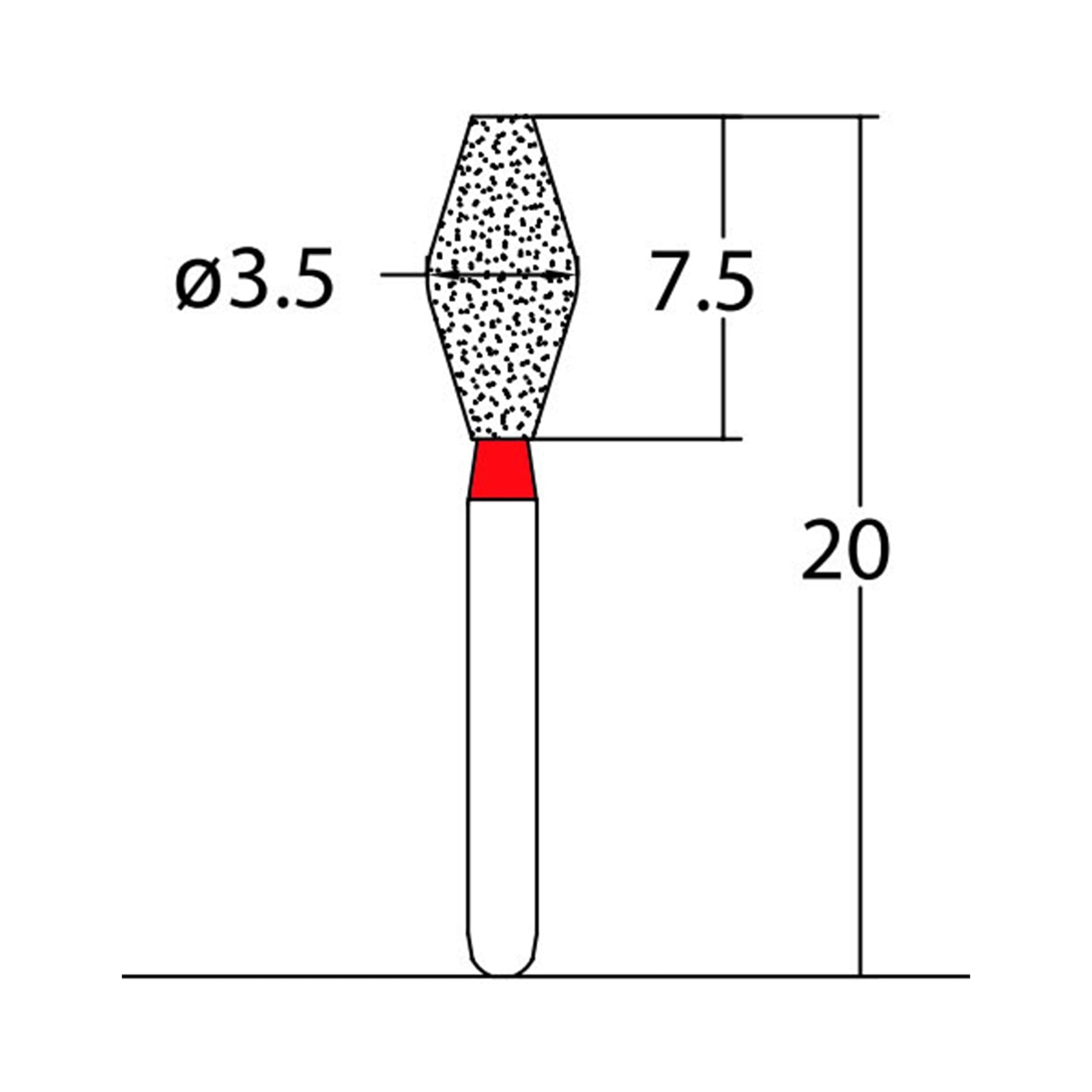 Double Conical, Symmetrical, Short 3.5mm Dia. Fine Grit Dental Bur 25 Pcs