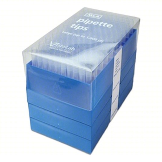 Case of 6000 MLA/VistaLab/Celltreat 1250µL Pipette Tips, #9026, 600/Box x 10