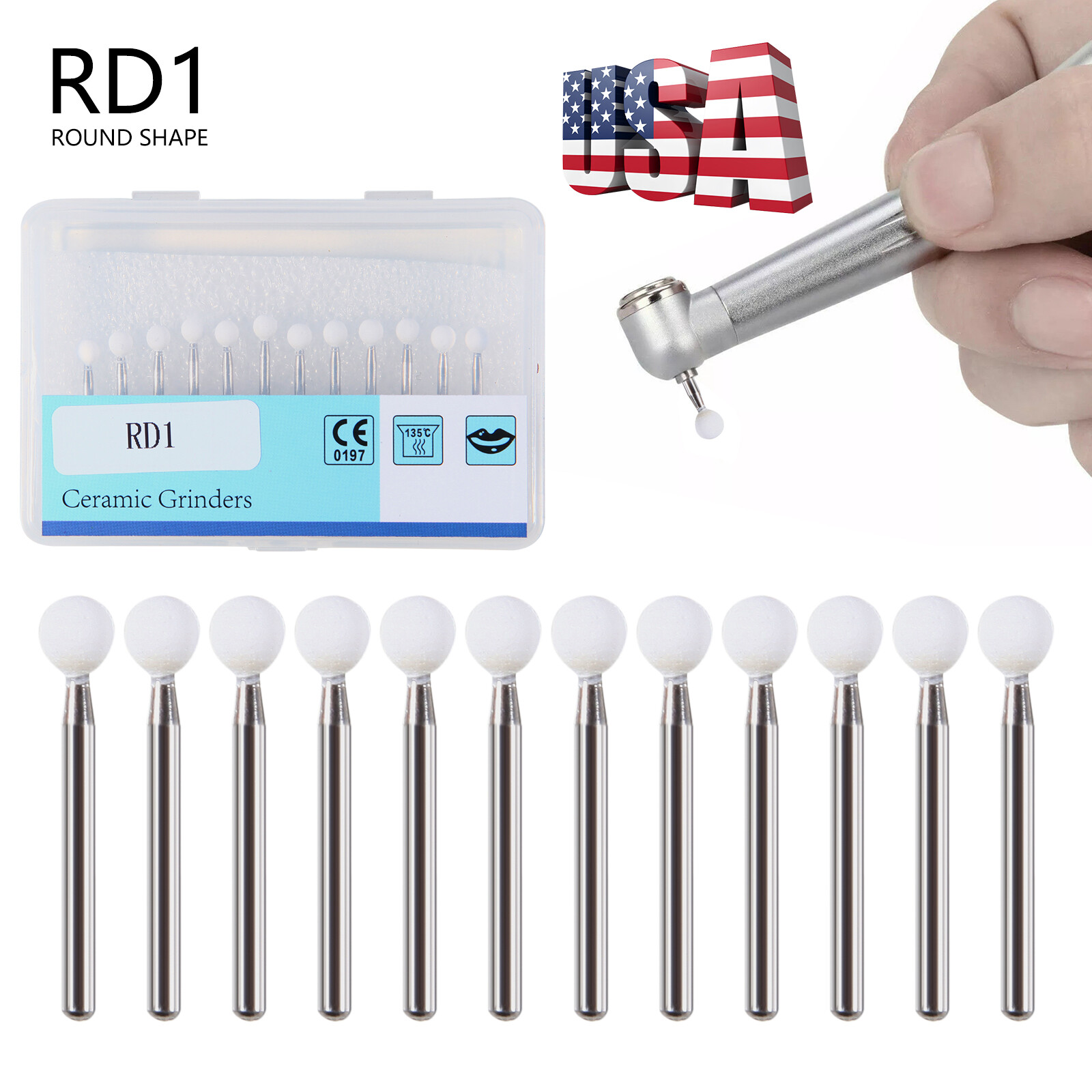 Dental Polishing Bur FG Abrasion Points Bur Round Mounted White Stone 12/pack SA
