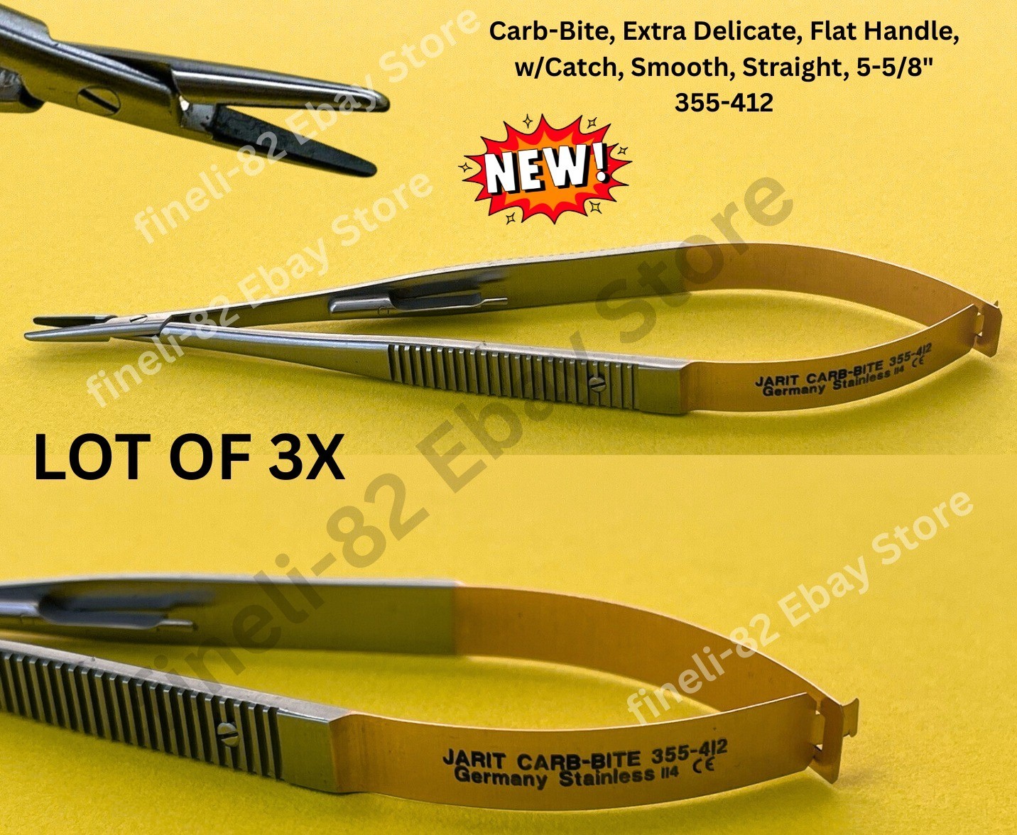 Jarit Needle Holder Carb-Bite Castroviejo Smooth Straight 5-3/4″ Lot of 3x
