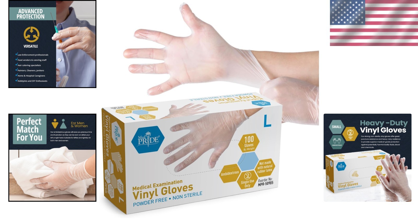 Latex & Rubber-Free Large Vinyl Gloves – 100 Count for Medical and Food Handling