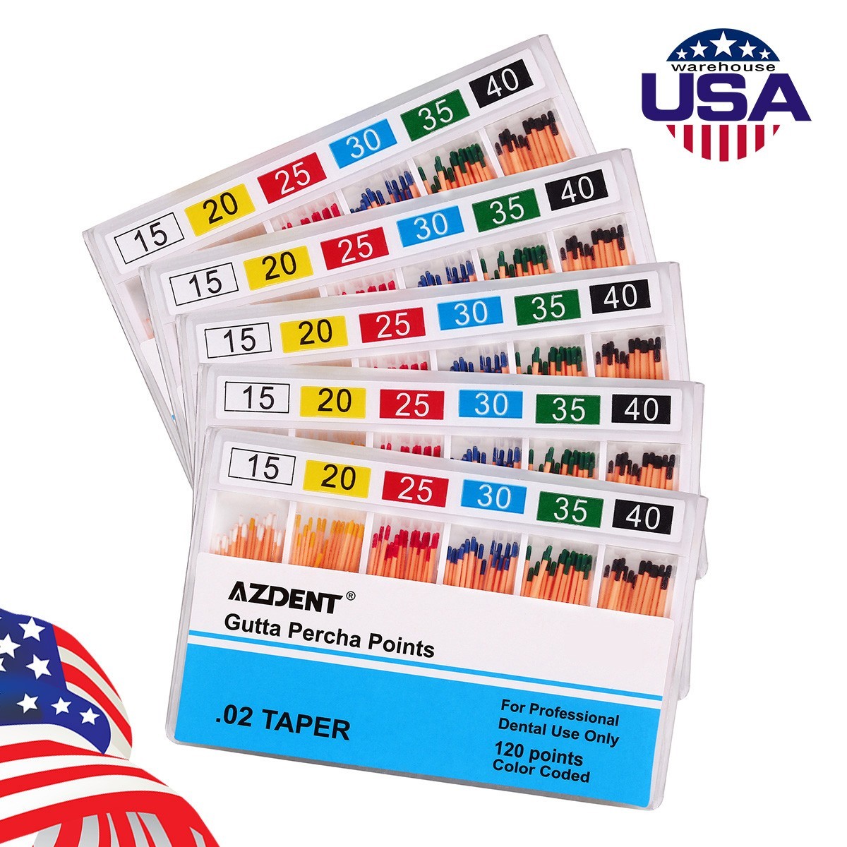 Dental Gutta Percha Points 0.02,15-40# Taper Assorted for Endodontic Root Canal