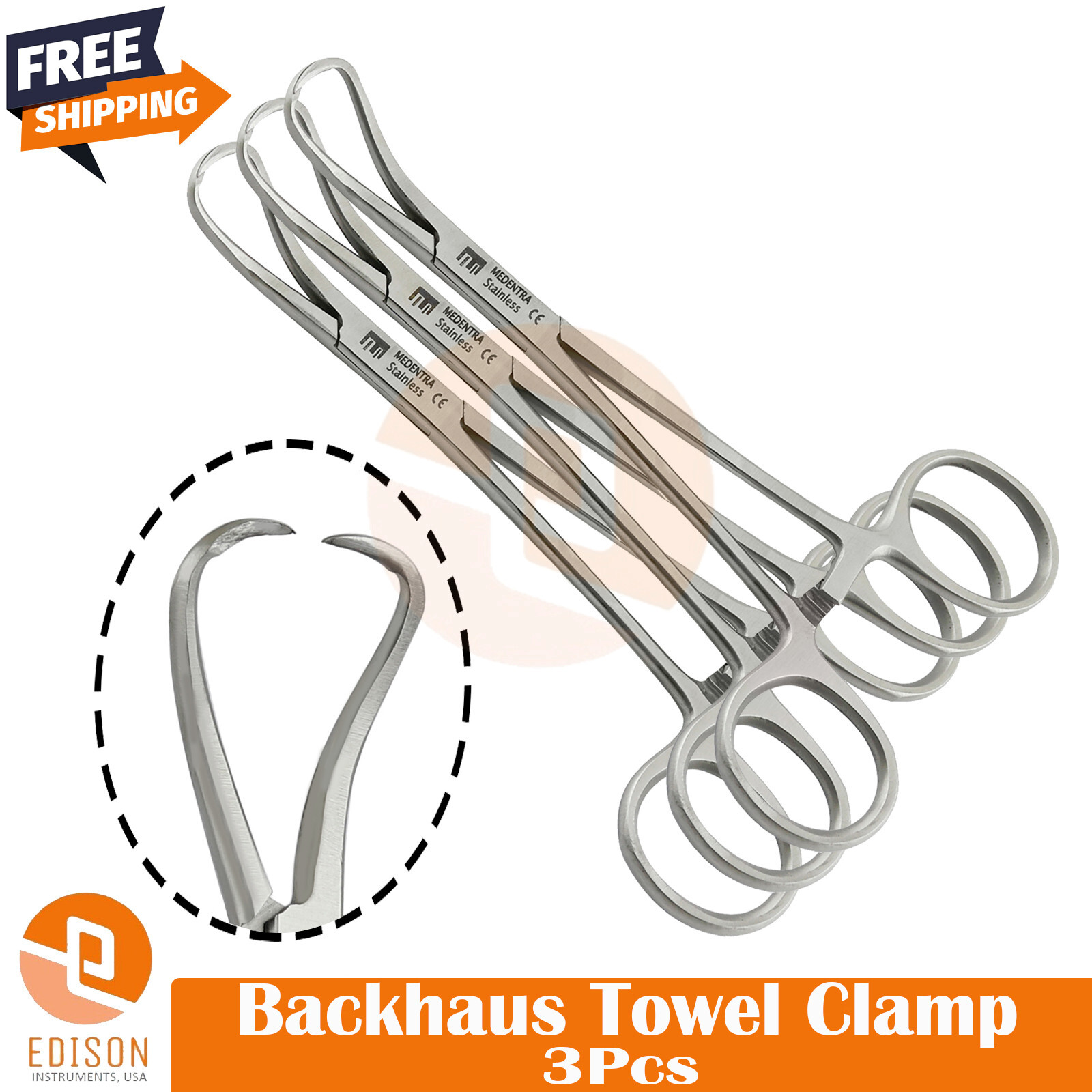 3Pcs Backhaus Towel Clamp Forceps Dental Surgical Veterinary Tissue Grasping