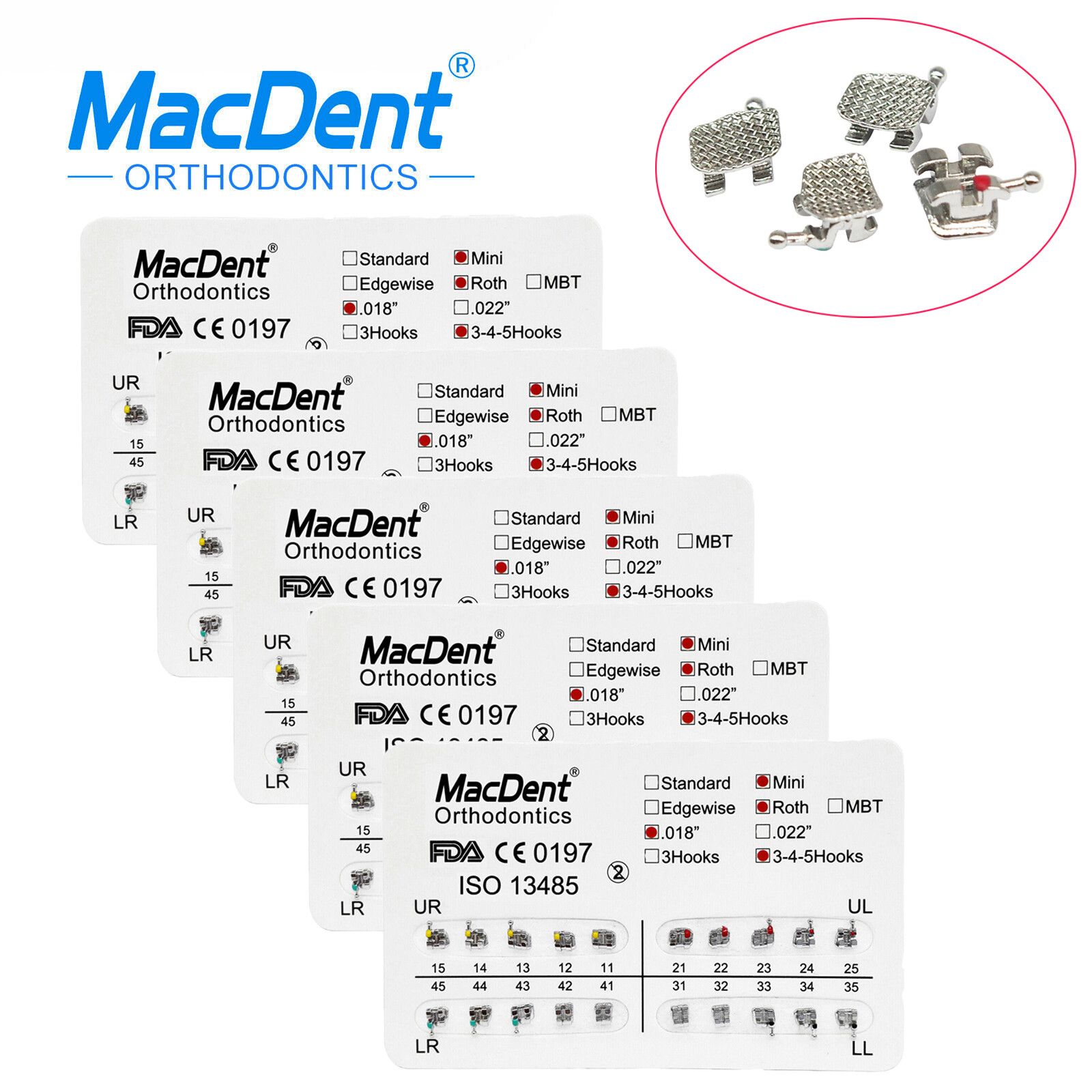 MacDent Dental Orthodontic Brackets Brace Mini Roth MBT Standard 022/018 Hooks