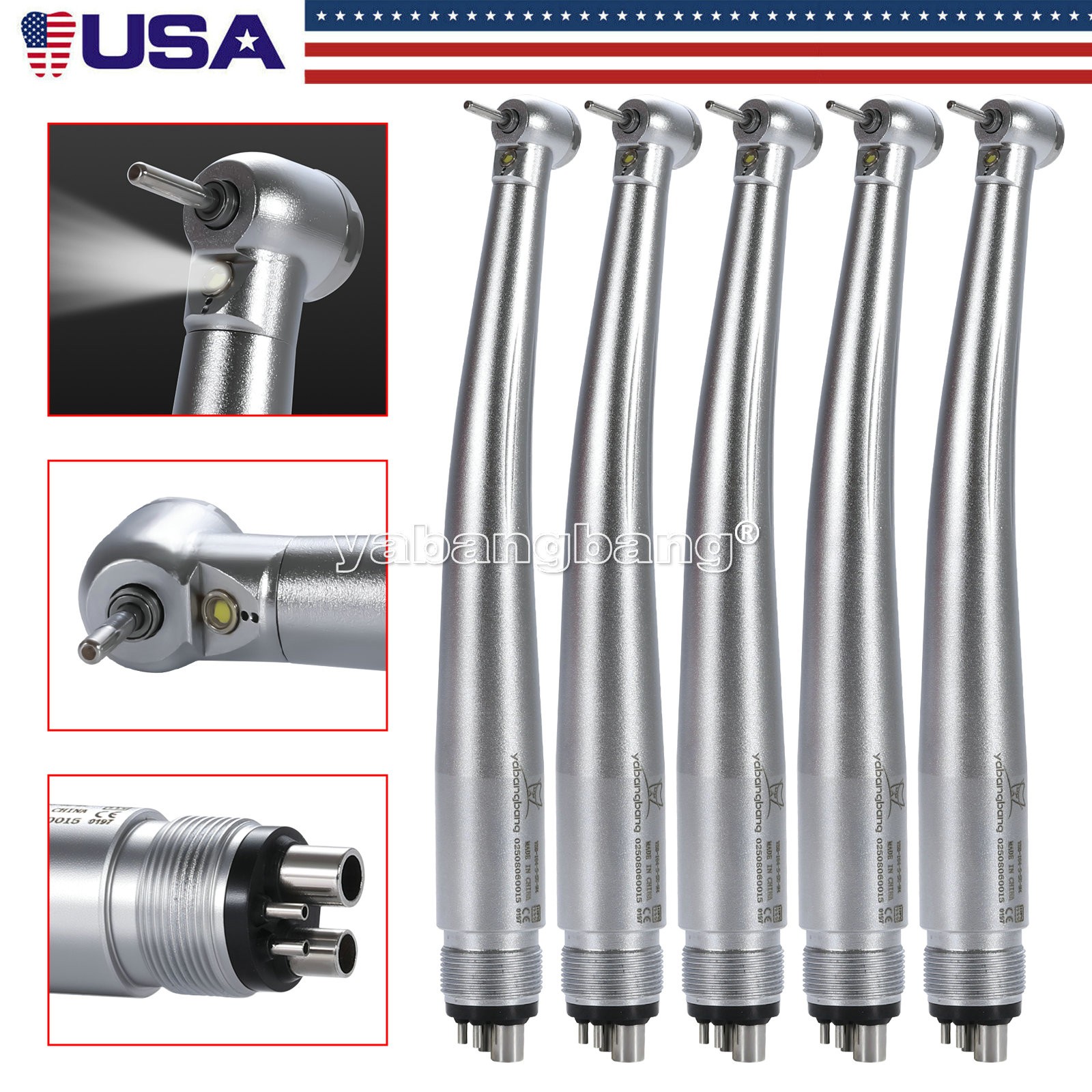 1-10 Dental E-generator LED Fiber Optic Handpiece 4Holes Mini Head Pediatric Kid