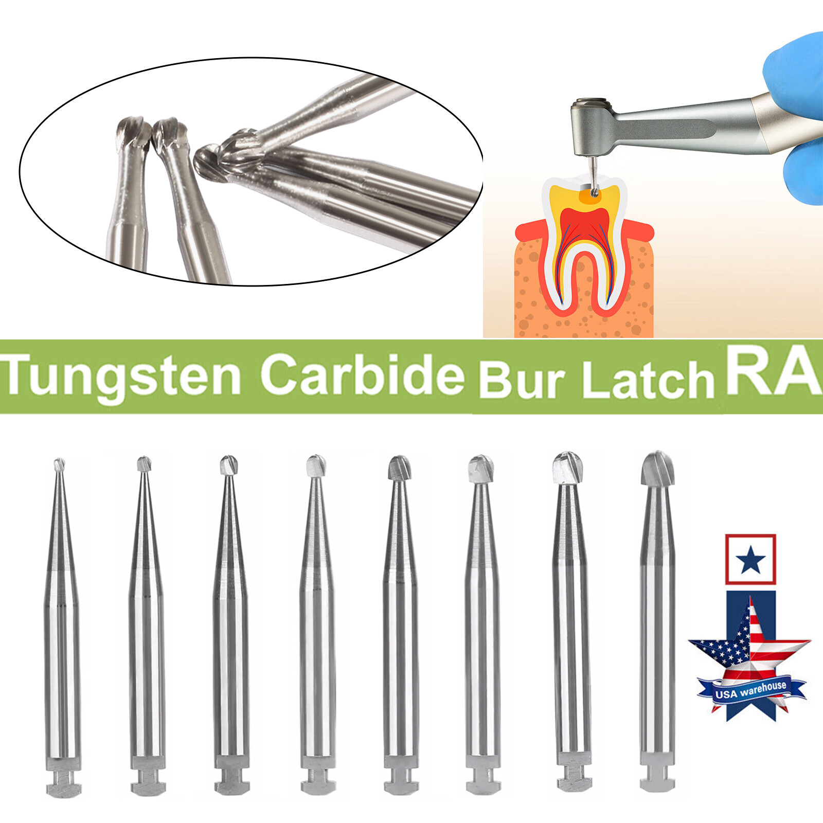 5pcs/pack Dental Round Carbide Bur for Low Speed Latch Type RA 1# -RA 8#