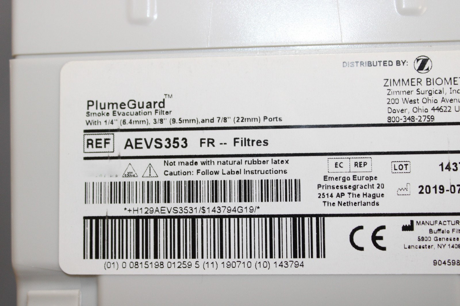 Zimmer Biomet AEVV120 PlumeVac Surgical Smoke Evacuator w/ PlumeGaurd Filter
