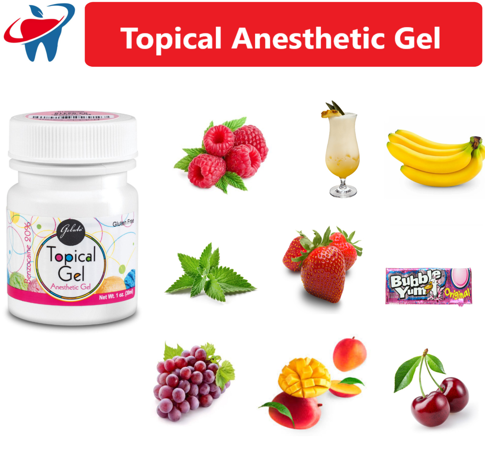 2 Bottles Dental Gelato Topical Anesthetic Gel 1oz Jar Keystone Gluten Free