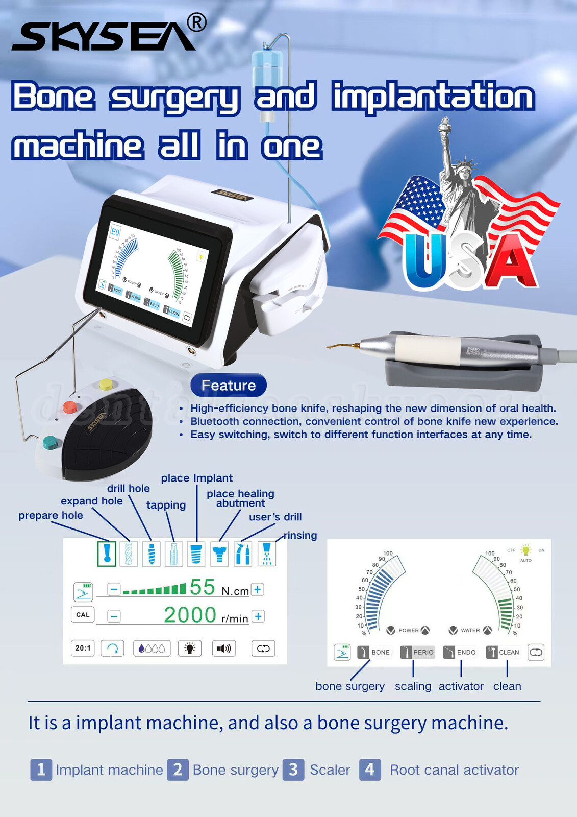 Dental Piezo Motor Surgery &Implant Device 2 IN 1 Bone Cutter Knife TOUCH US-OR