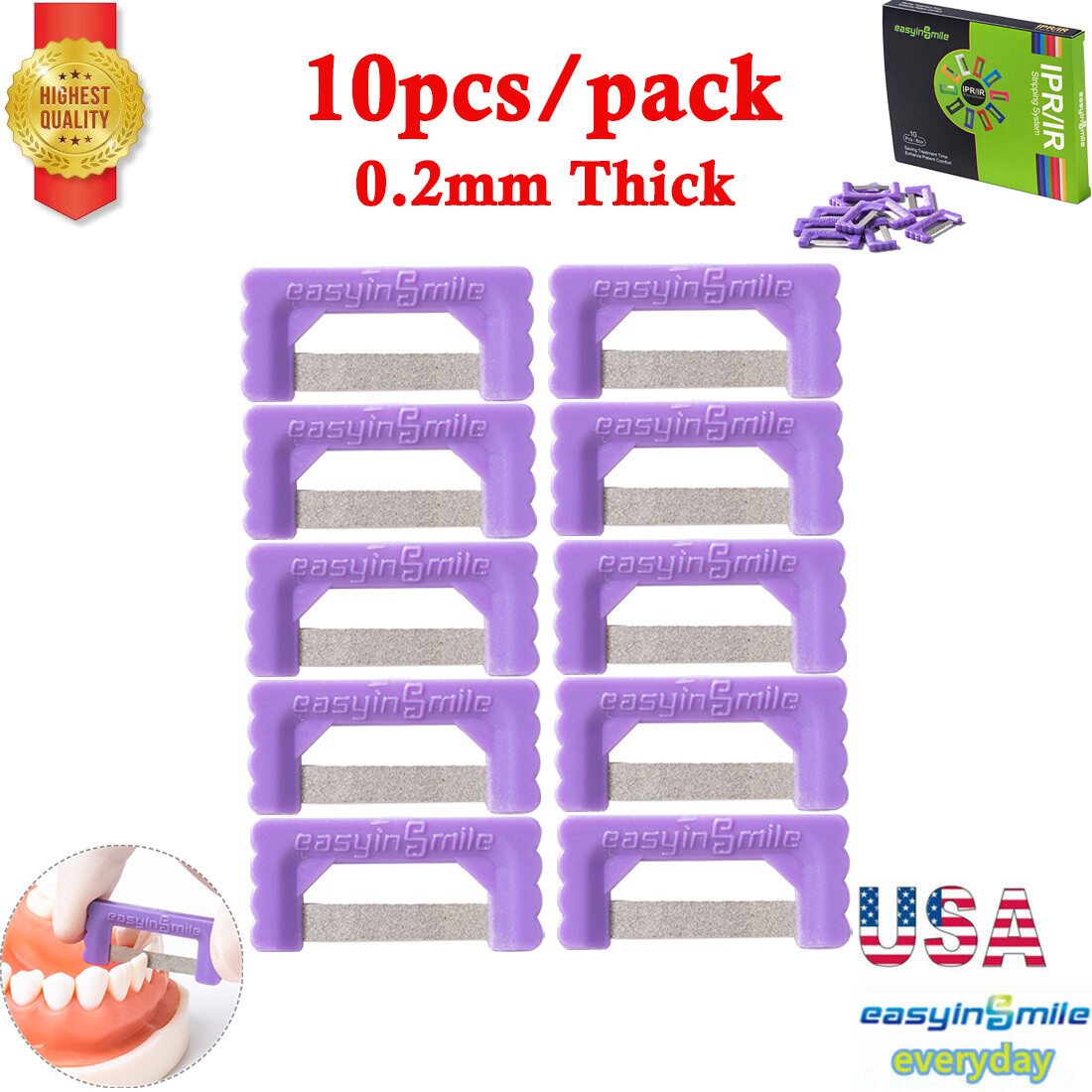 10X Dental Hand Use Orthodontic IPR Strips0.2mm THK Interproximal Reduction Kits