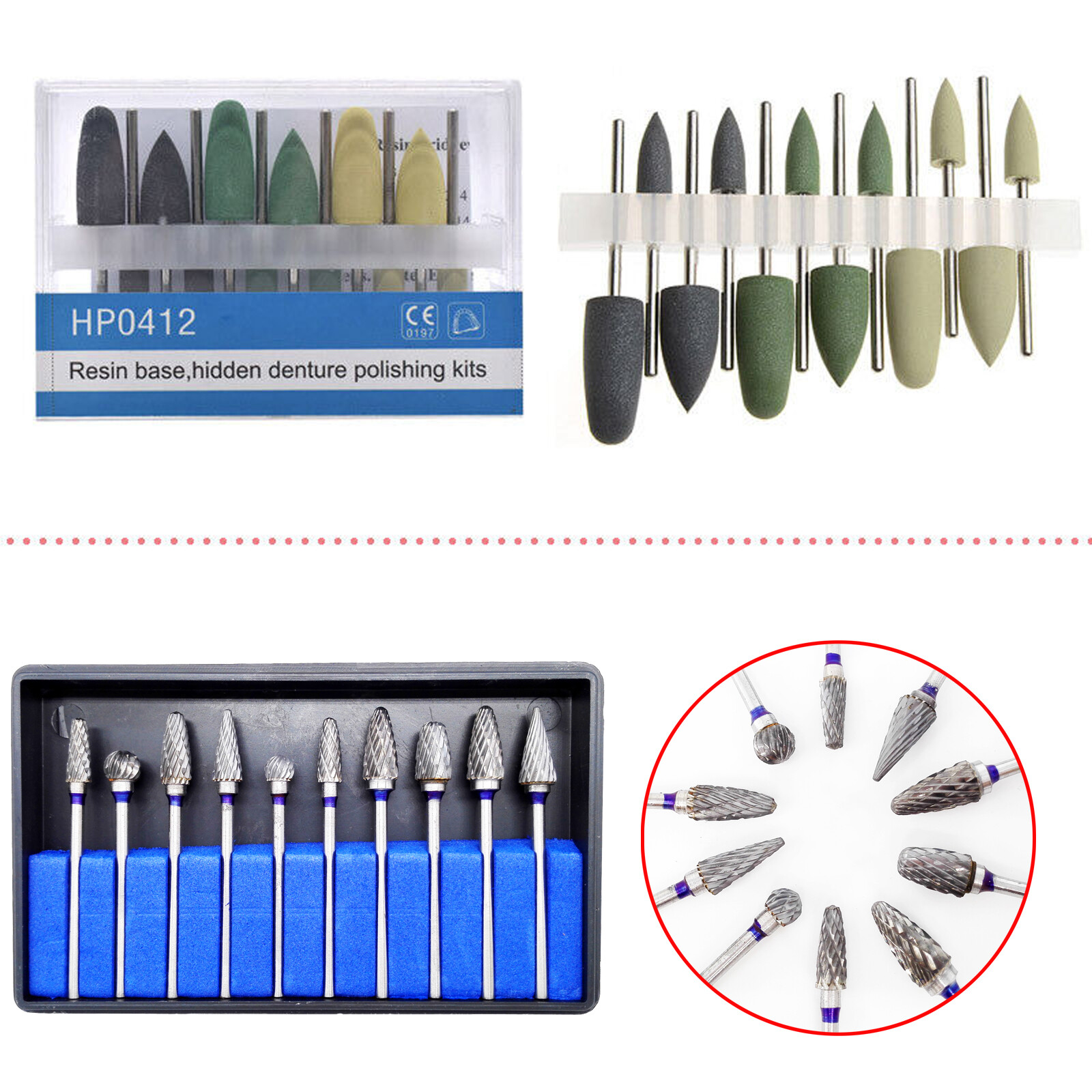 Dental Diamond Burs Cups Composite Polishing Kit Ceramics RA HP FG Shank Type