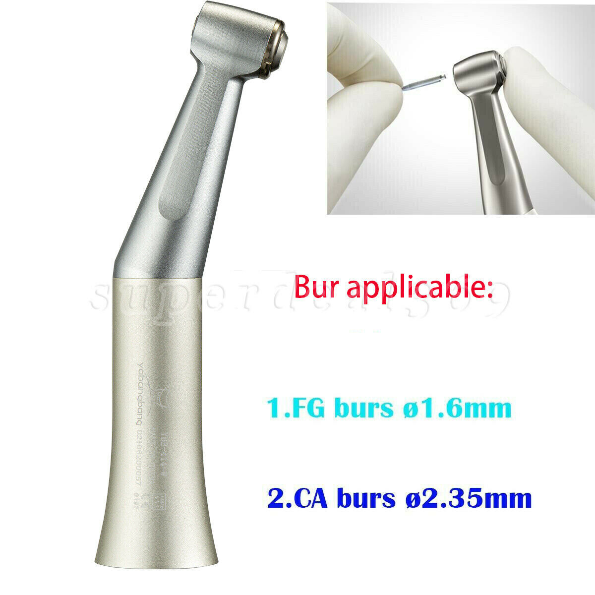 Dental 1:1 Contra Angle Low Speed Handpiece Push for Burs FG 1.6mm /CA 2.35 ns