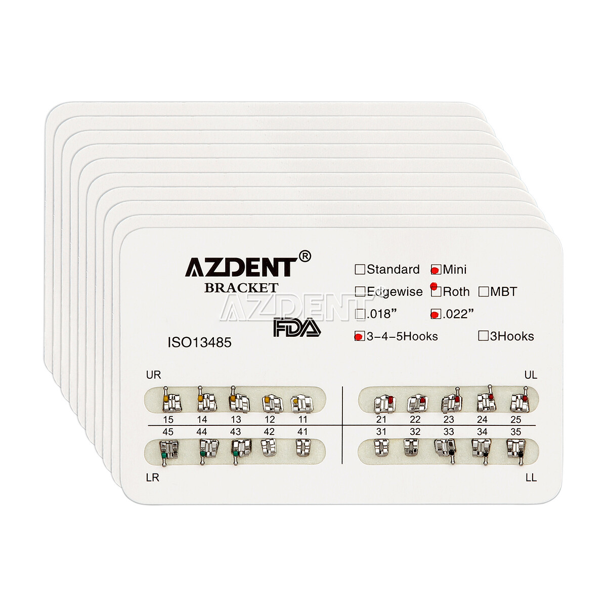AZDENT Dental Orthodontic Brackets Braces Metal Mini Roth.022 Hooks 3-4-5