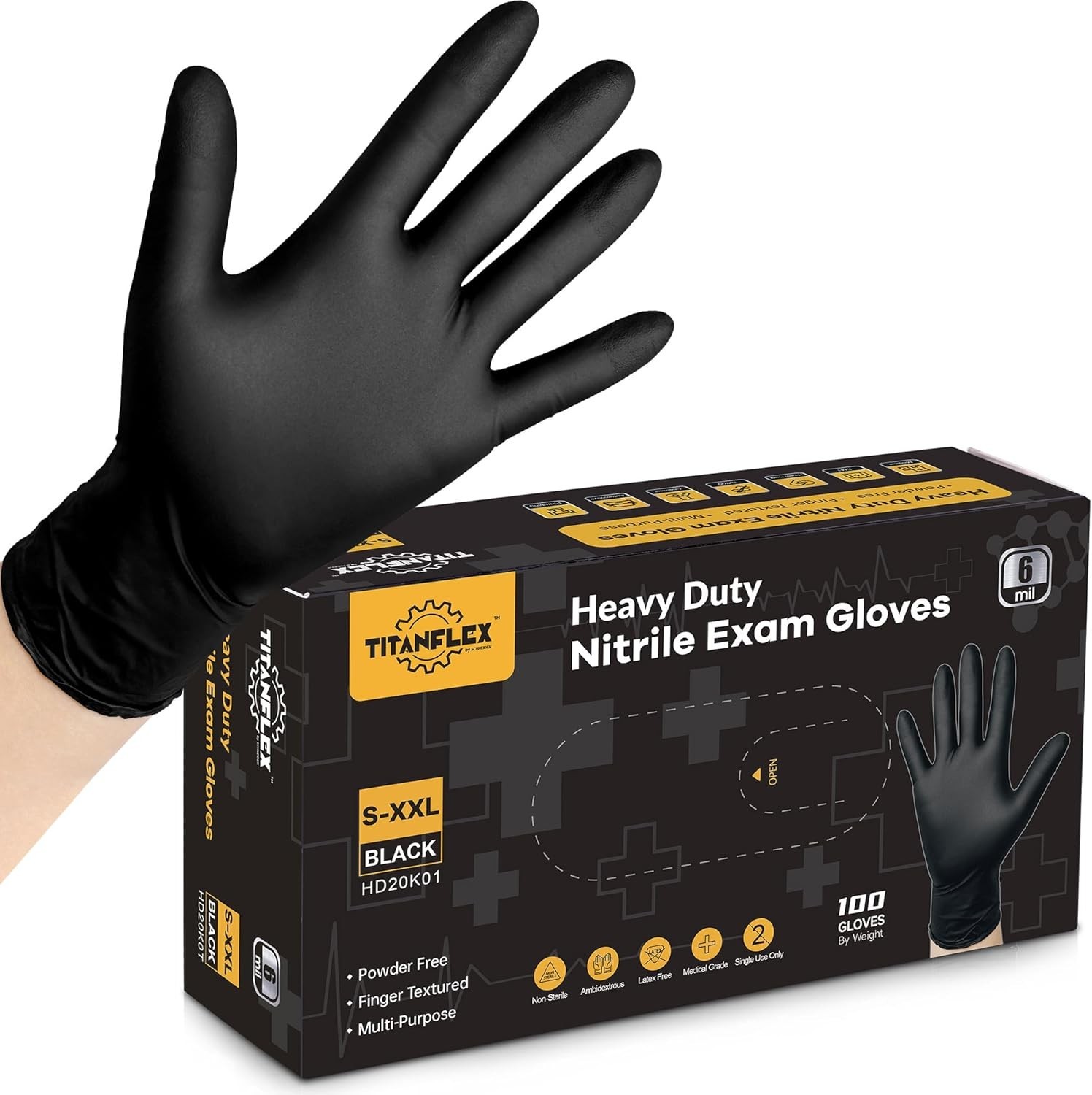 Disposable Nitrile Exam Gloves, 6-mil, Black, Heavy Duty, Latex Free, Food Sa…