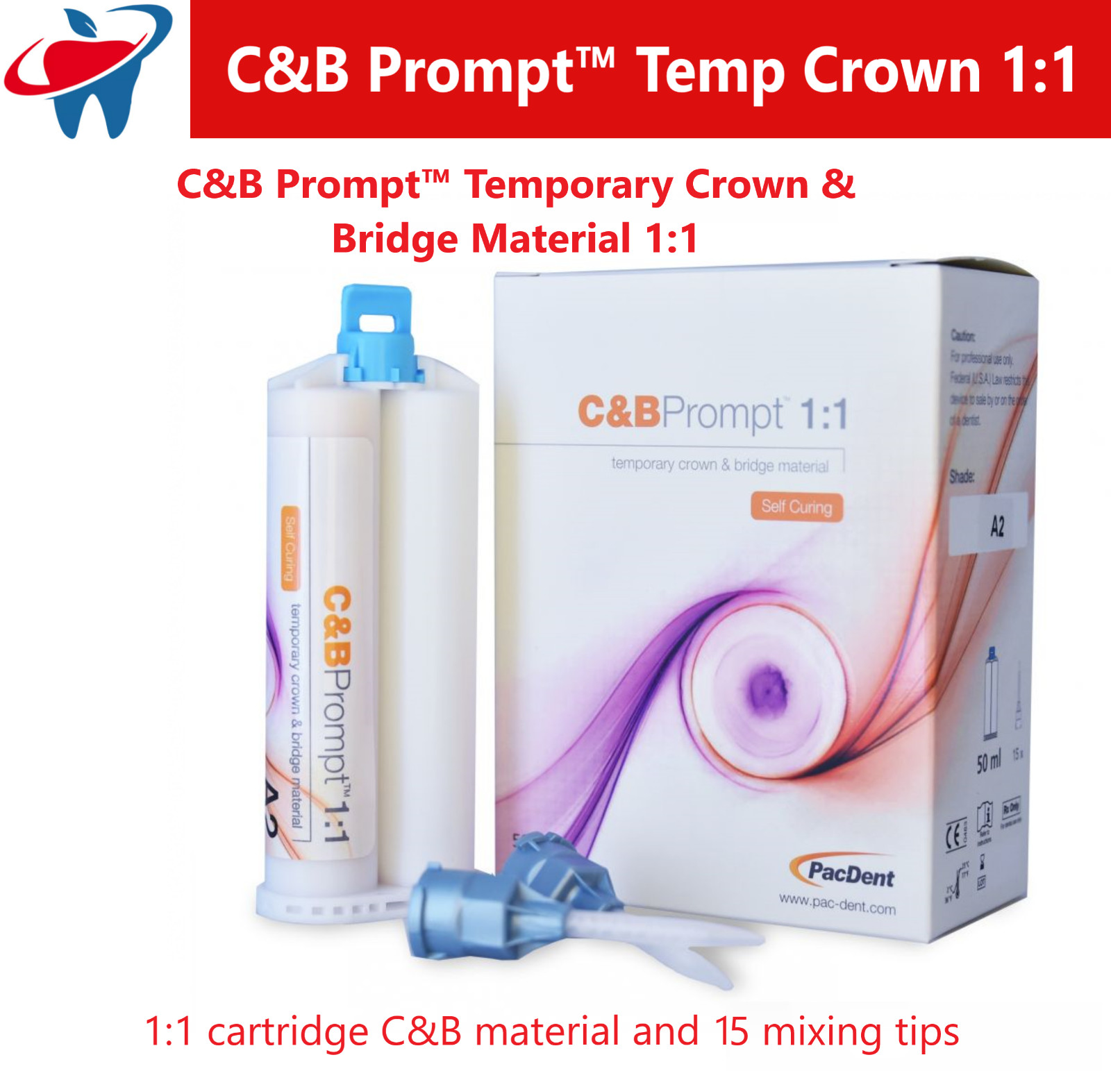 A1 / B1, Temporary Crown & Bridge Material 1:1 Dental C&B 76g, 15 HP Tips USA