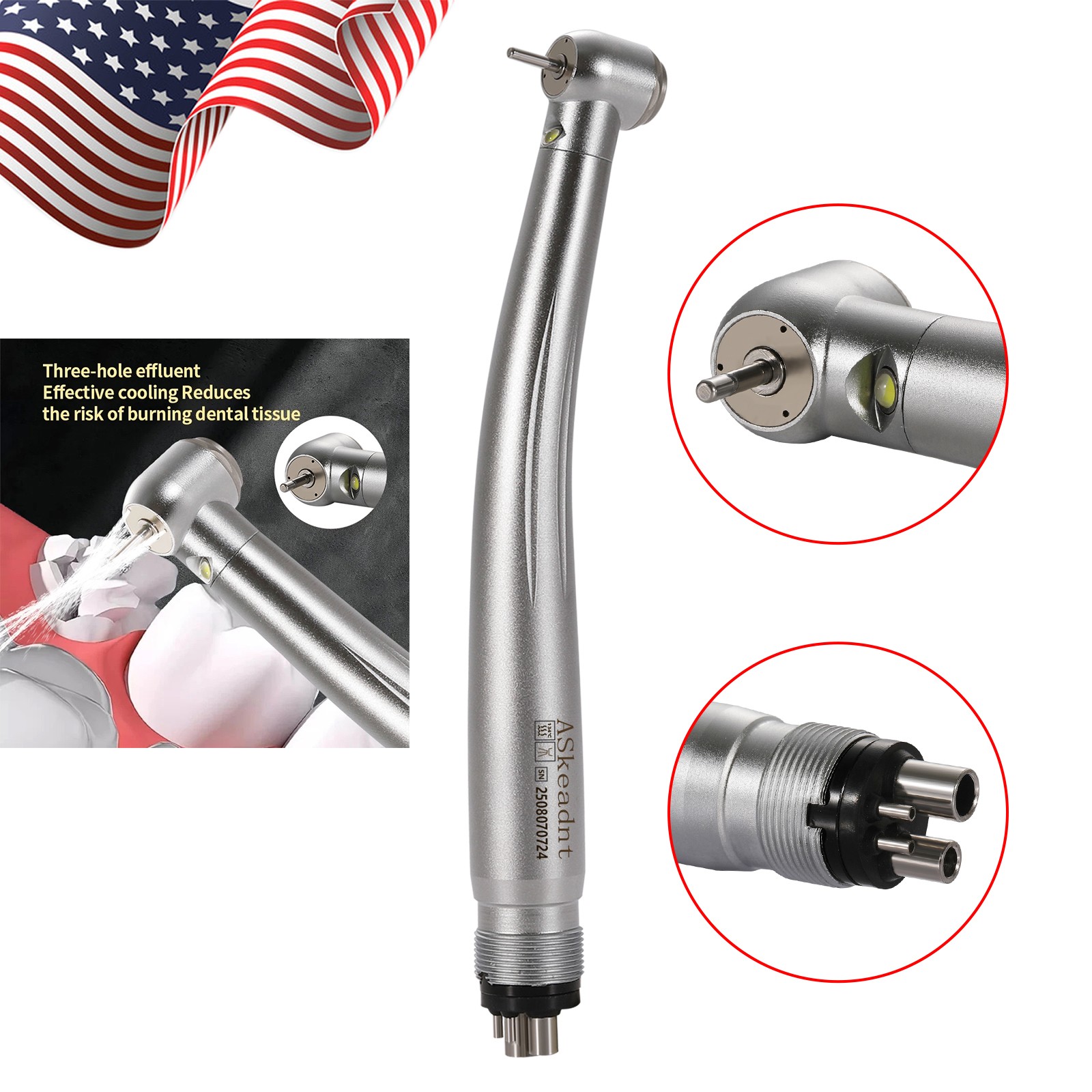 Dental LED E-generator Fiber Optic Push Button 4Holes Turbine Handpiece Y