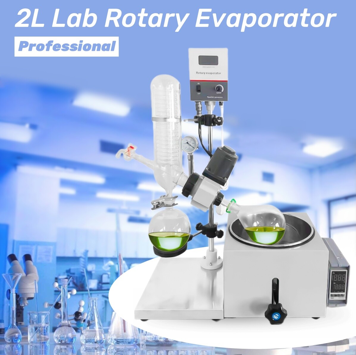 Lab Rotary Evaporator 2L Drive Motor Heating Bath Rotovaps Digital Temp Display