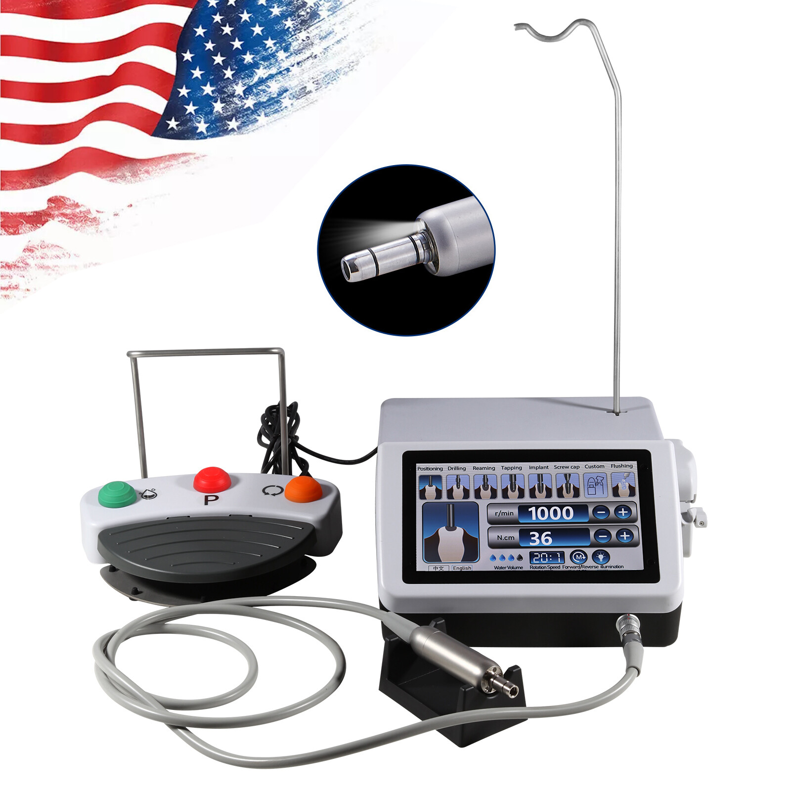 Dental Implant Surgical Motor Touch Screen System 20:1 LED Contra Angle