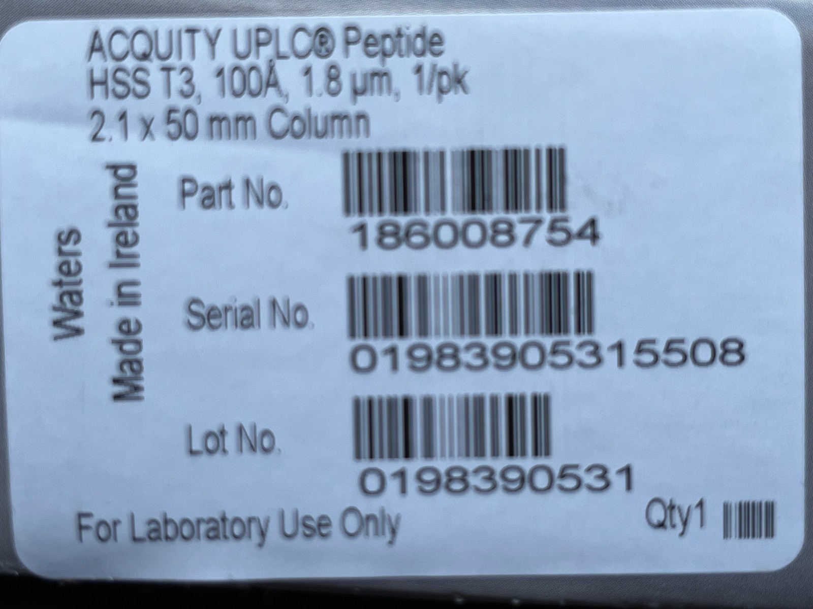 Waters Acquity UPLC Peptide HSS T3 100A 1.8 um 2.1 x 50mm column