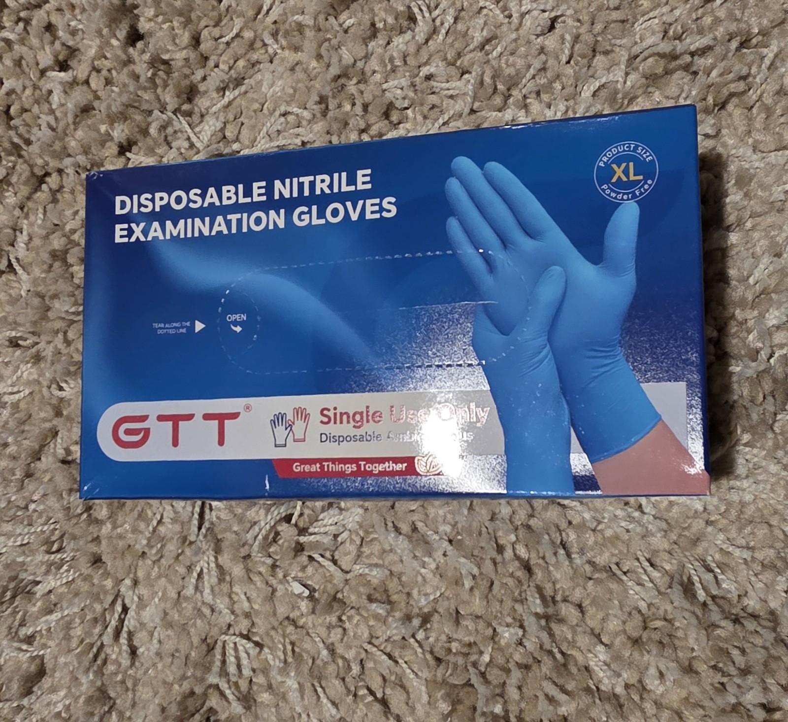 GTT Disposable Blue Nitrile Latex Free Examination Gloves Size XL