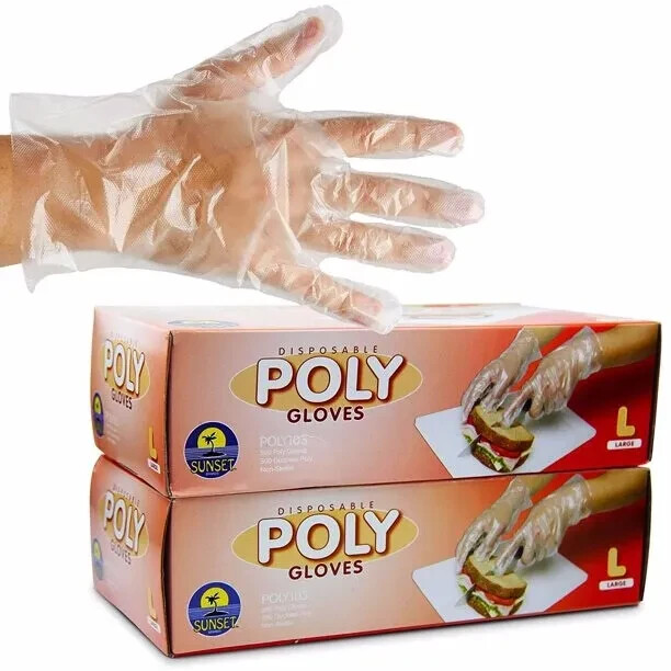 Disposable Poly Gloves – Power Free – Sunset Brands – 1,000 gloves(2 pack) Large