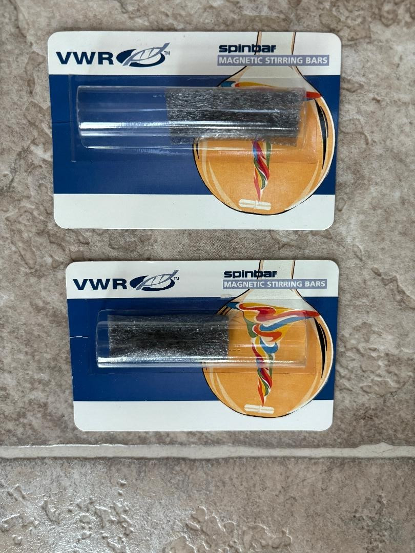 Two VWR Spinbar Magnetic Stirring Bar Teflon P/N 58948-422 Pyrex 7/8″ X 1/4″