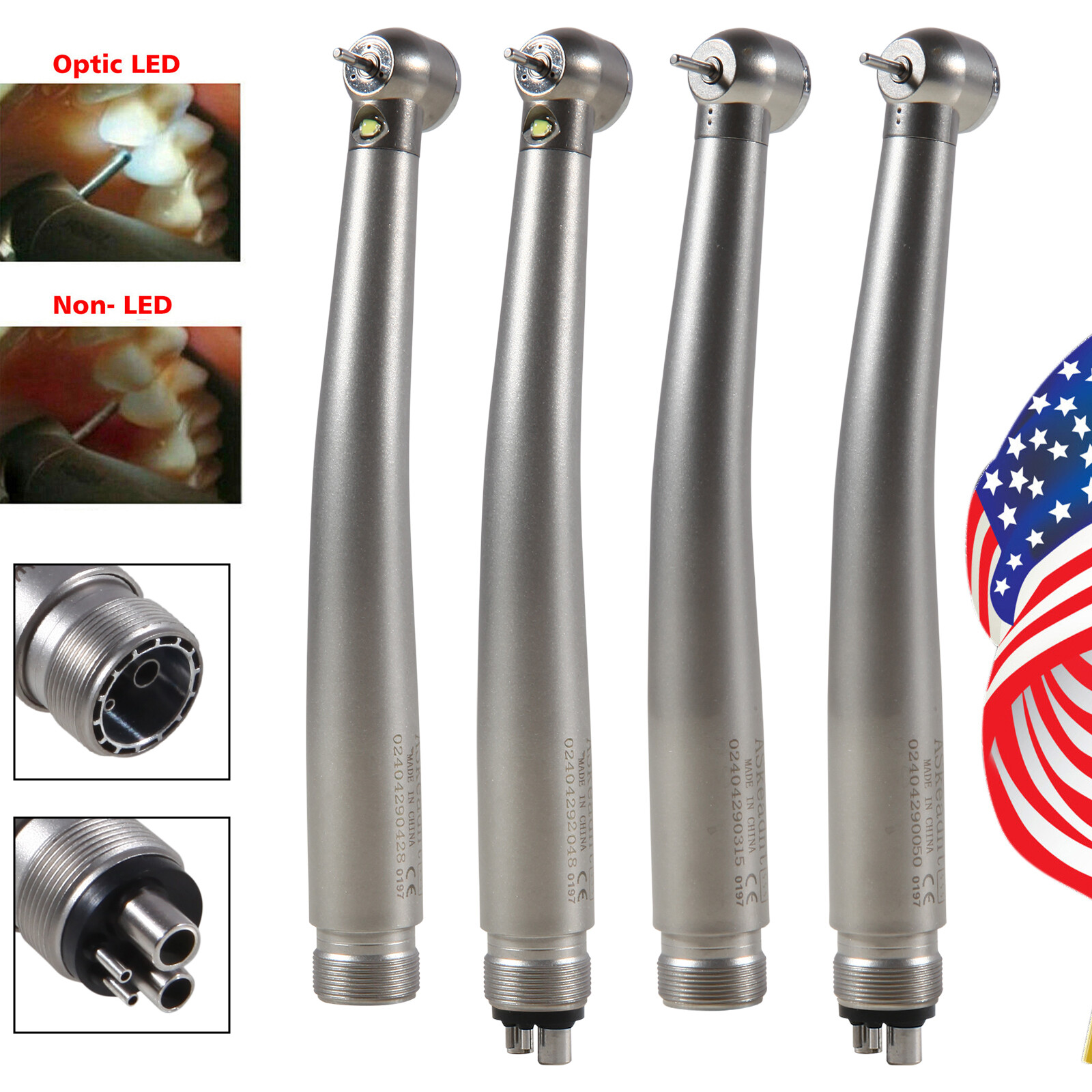 Dental Fiber Optic LED E-generator/ High Speed Handpiece Push Button 2/4 Holes