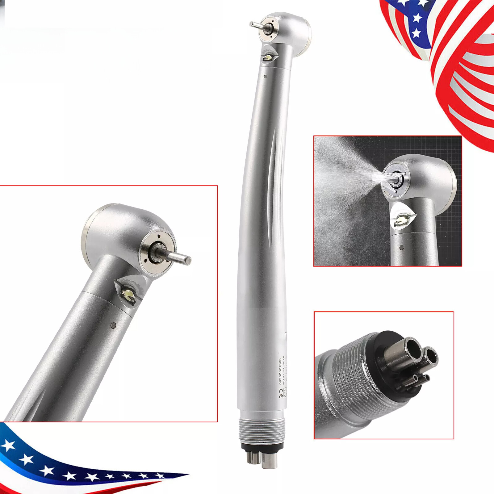 Dental Fiber Optic E-generator LED High Speed Handpiece Push Turbine 4 HOLES