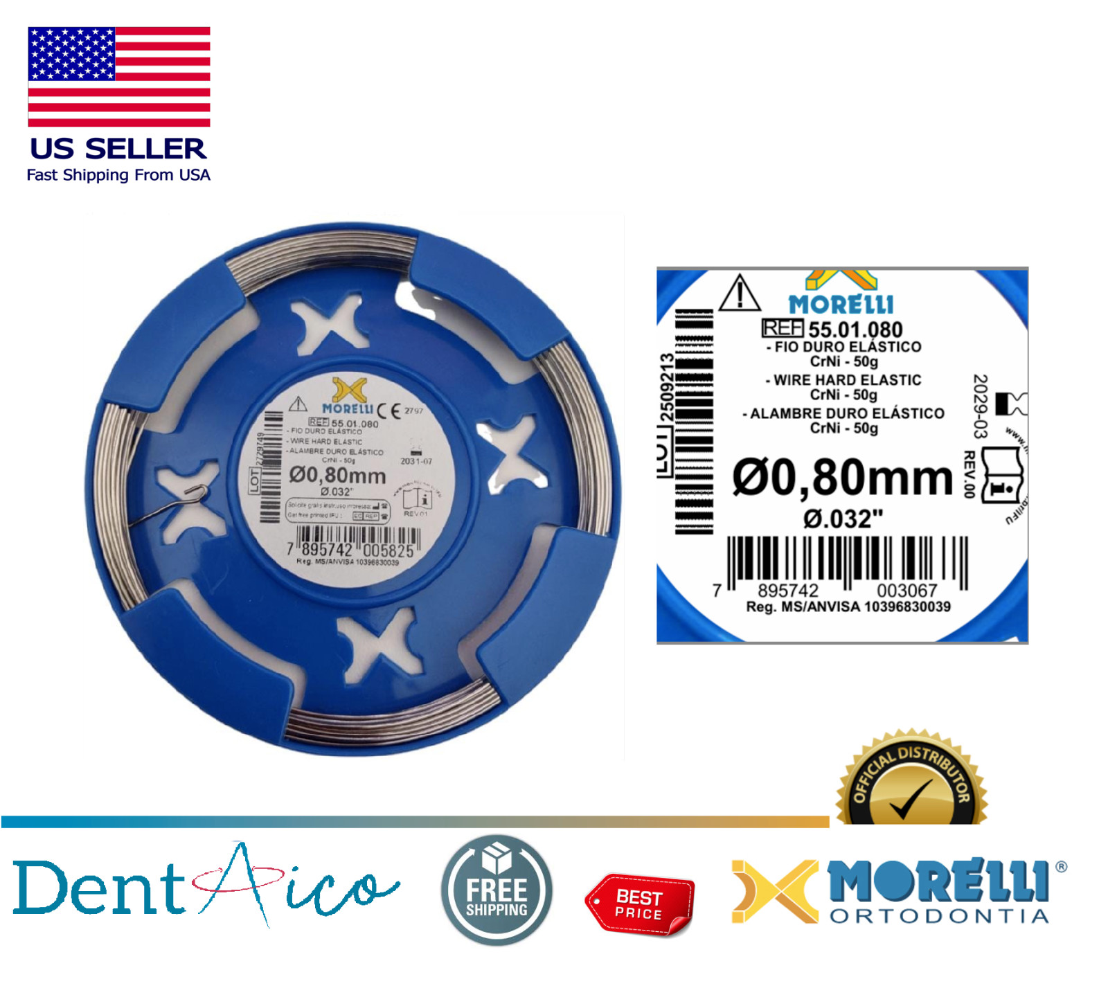 Morelli Orthodontic Wire Hard Elastic CrNi Round Ø0,80mm (.032″) in Roll 50g