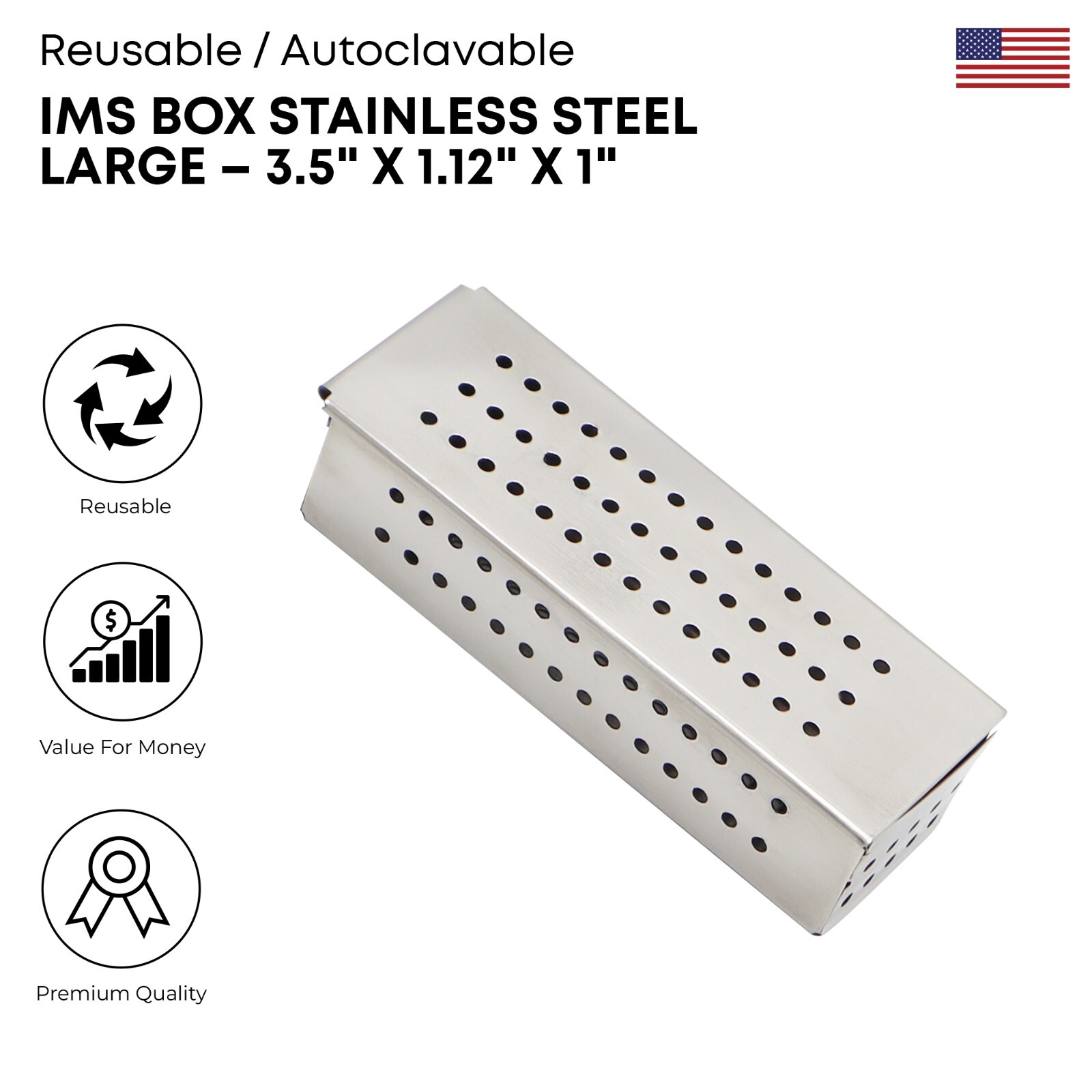 IMS Box Stainless Steel Large 3.5″ X 1.12″ X 1″ Dental Instrument Organizer