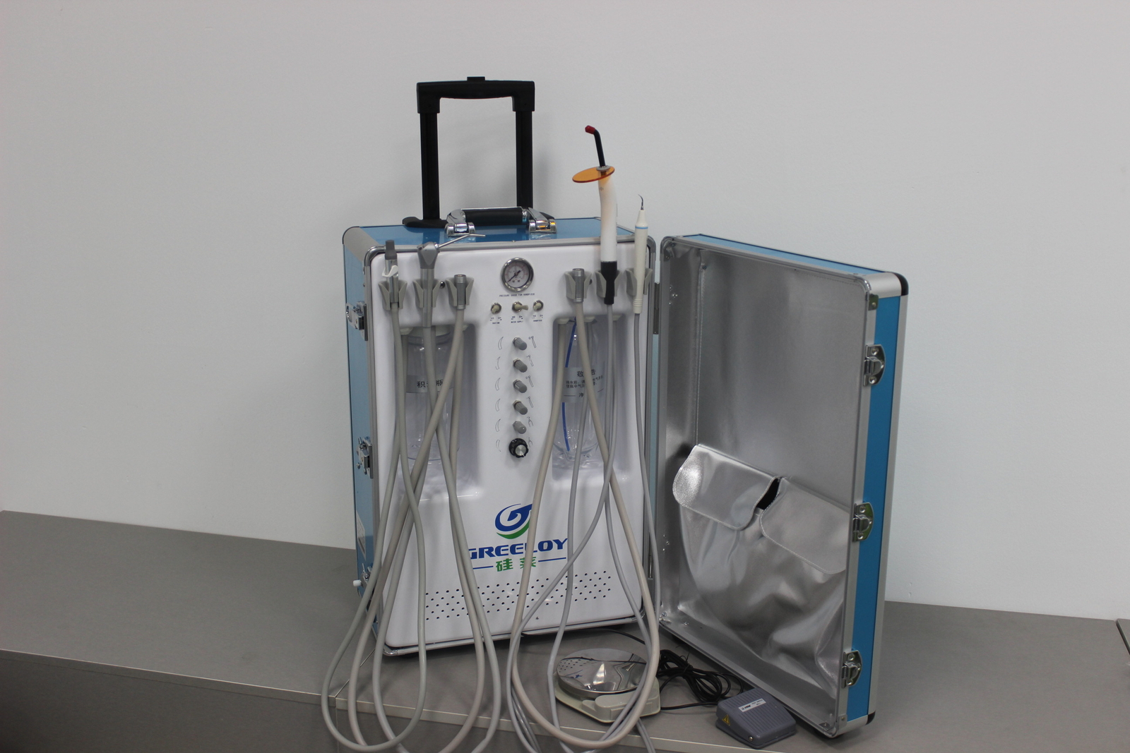 Portable Dental Unit Silent Air Compressor GU-P206S+LED Curing Light+Scaler 2/4H
