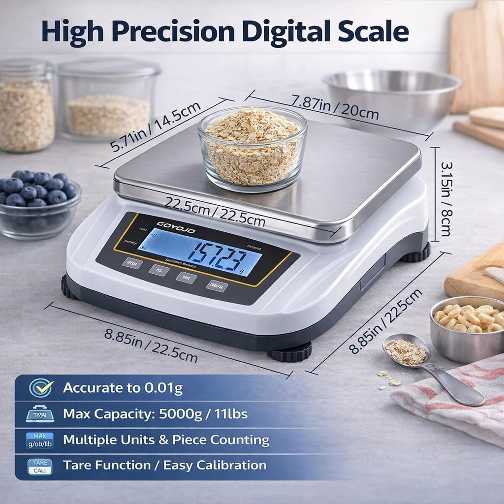 Digital Analytical Balance and Lab Scale, 5000G Capacity, 0.01G Precision, Stain