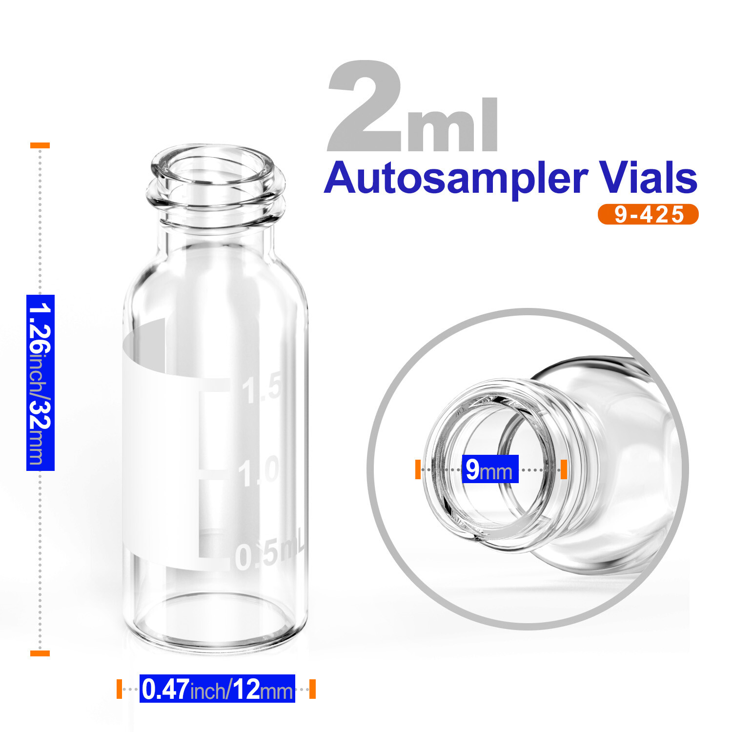 1000pcs 2ml Autosampler Vials+Caps Clear Glass Bottles HPLC Fits Agilent Beckman