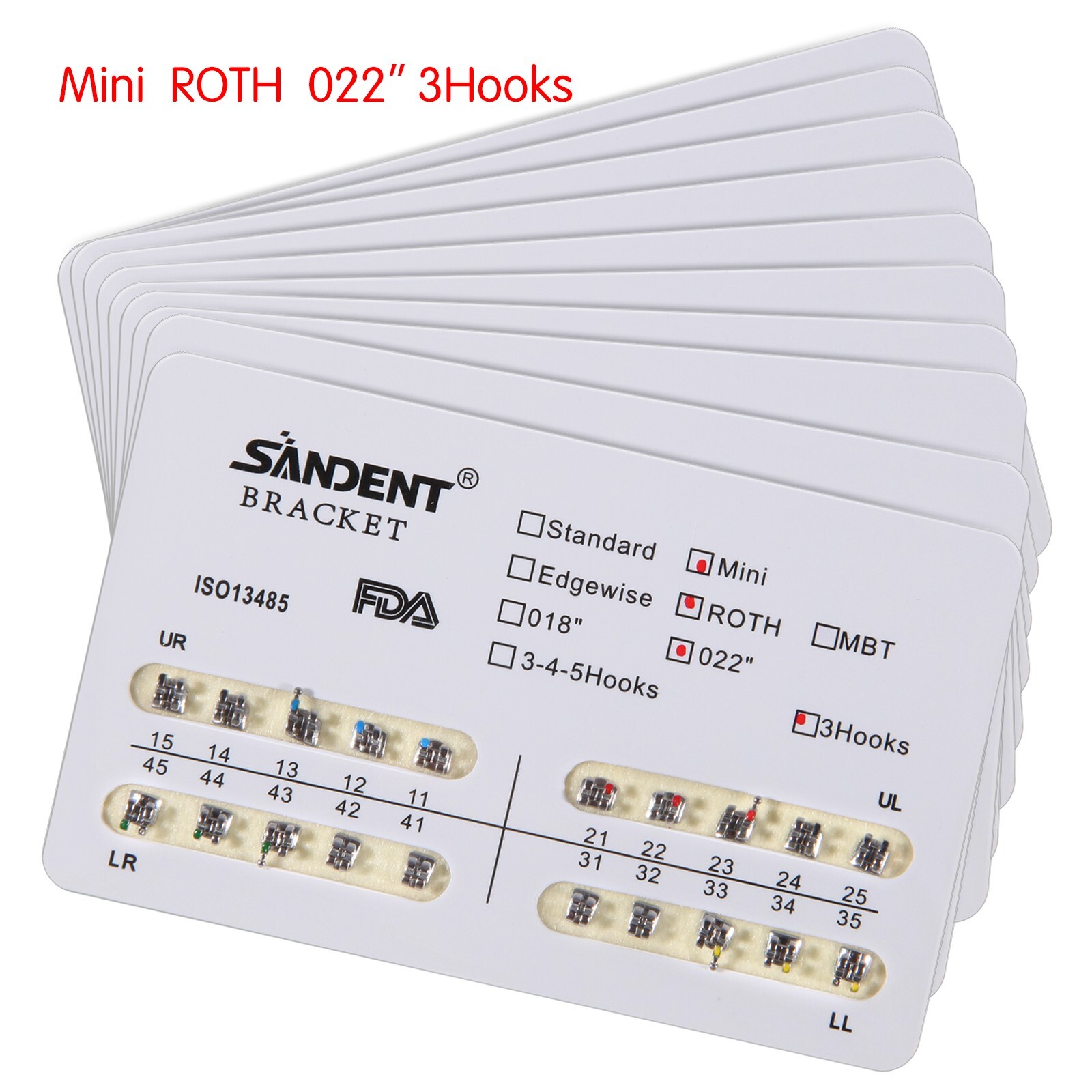 10 Packs SANDENT Dental Orthodontics Brackets Braces Mini Roth 022″Slot 3 Hooks
