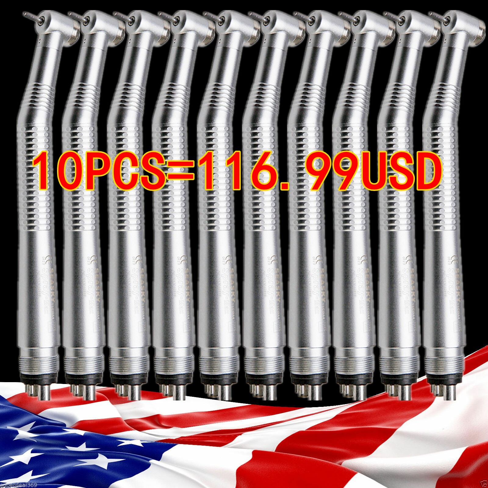 10Pc USA Dental High Speed Handpiece Push Button 4H Turbina Fit 1.6mm Burs