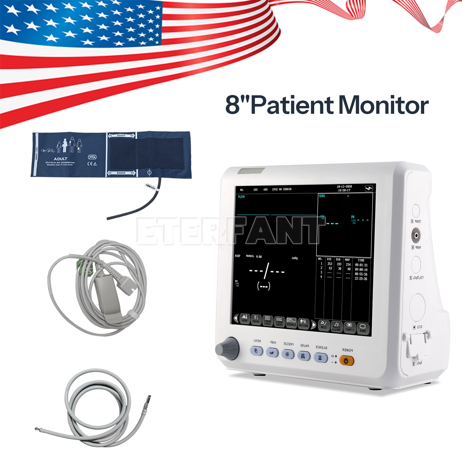 ETERFANT 8″ Patient Monitor ICU CCU Vital Sign For Hospital PR,NIBP, SPO2,TEMP