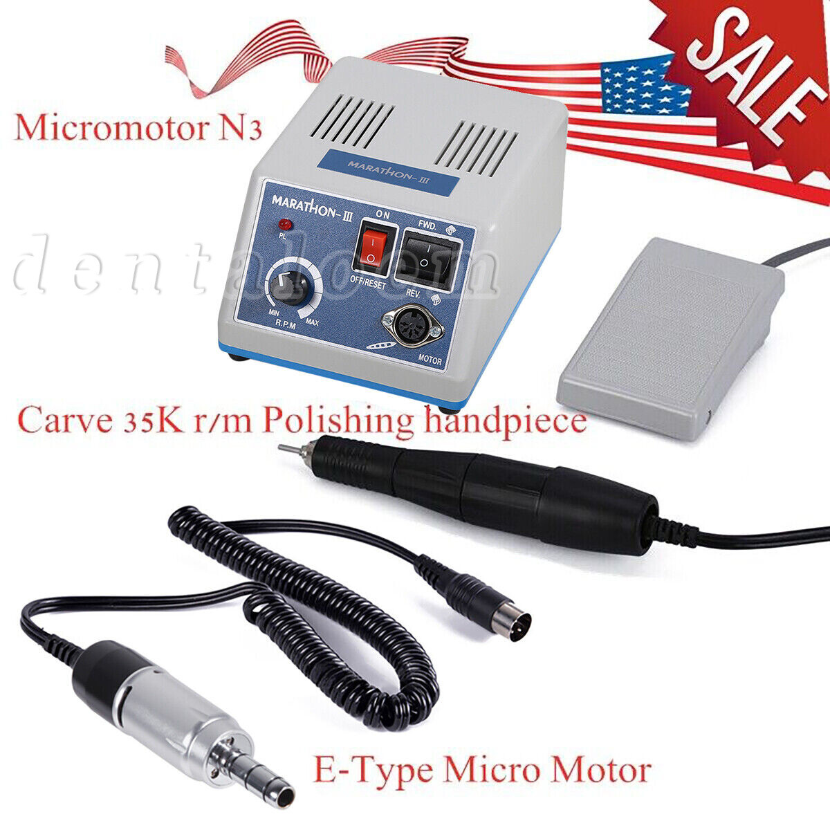Dental Lab Marathon III Micromotor Polishing N3 Unit/35K RPM Low Speed Handpiece