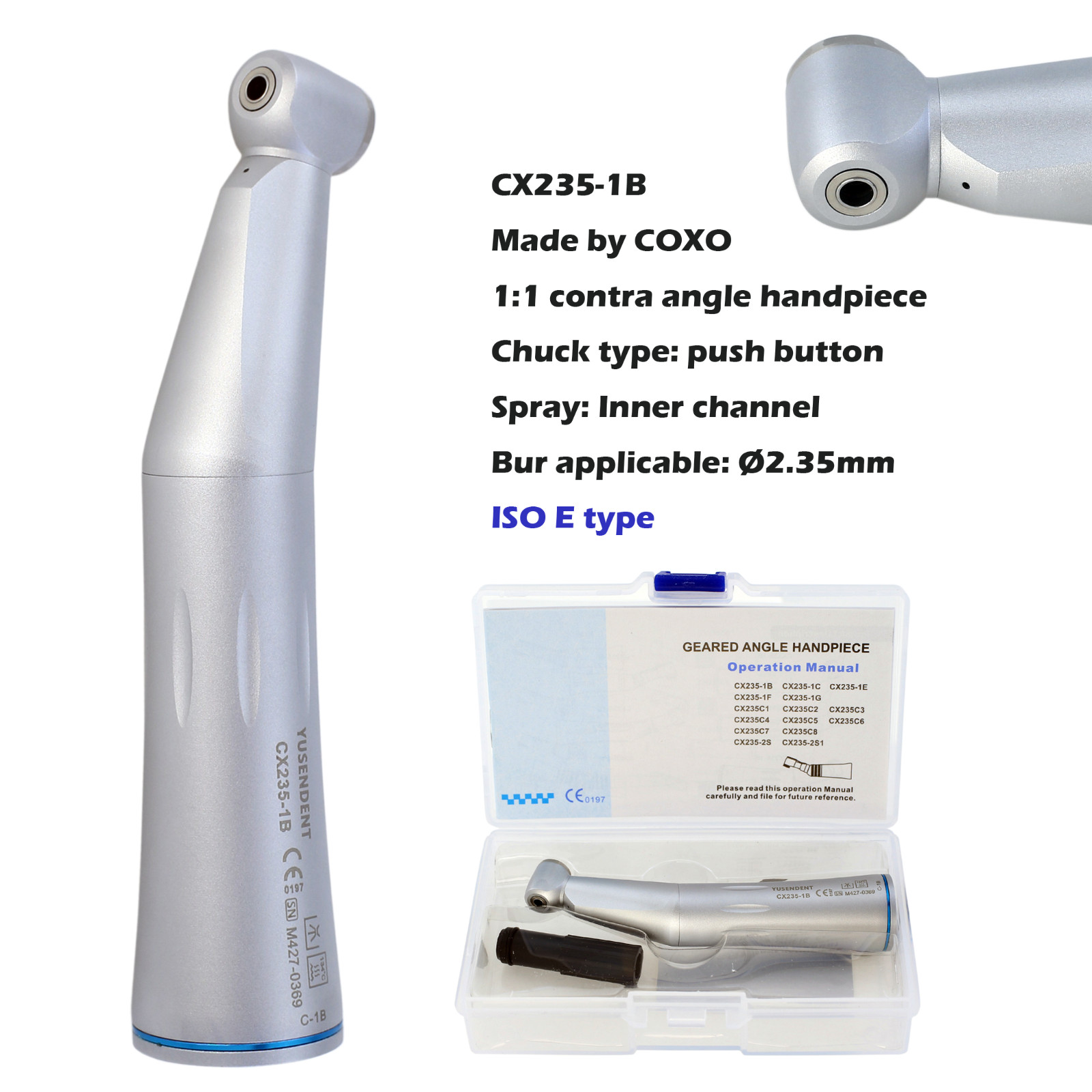 COXO Dental Slow Speed Handpiece 1:1 Straight Contra Angle Air Motor 4 Hole NSK