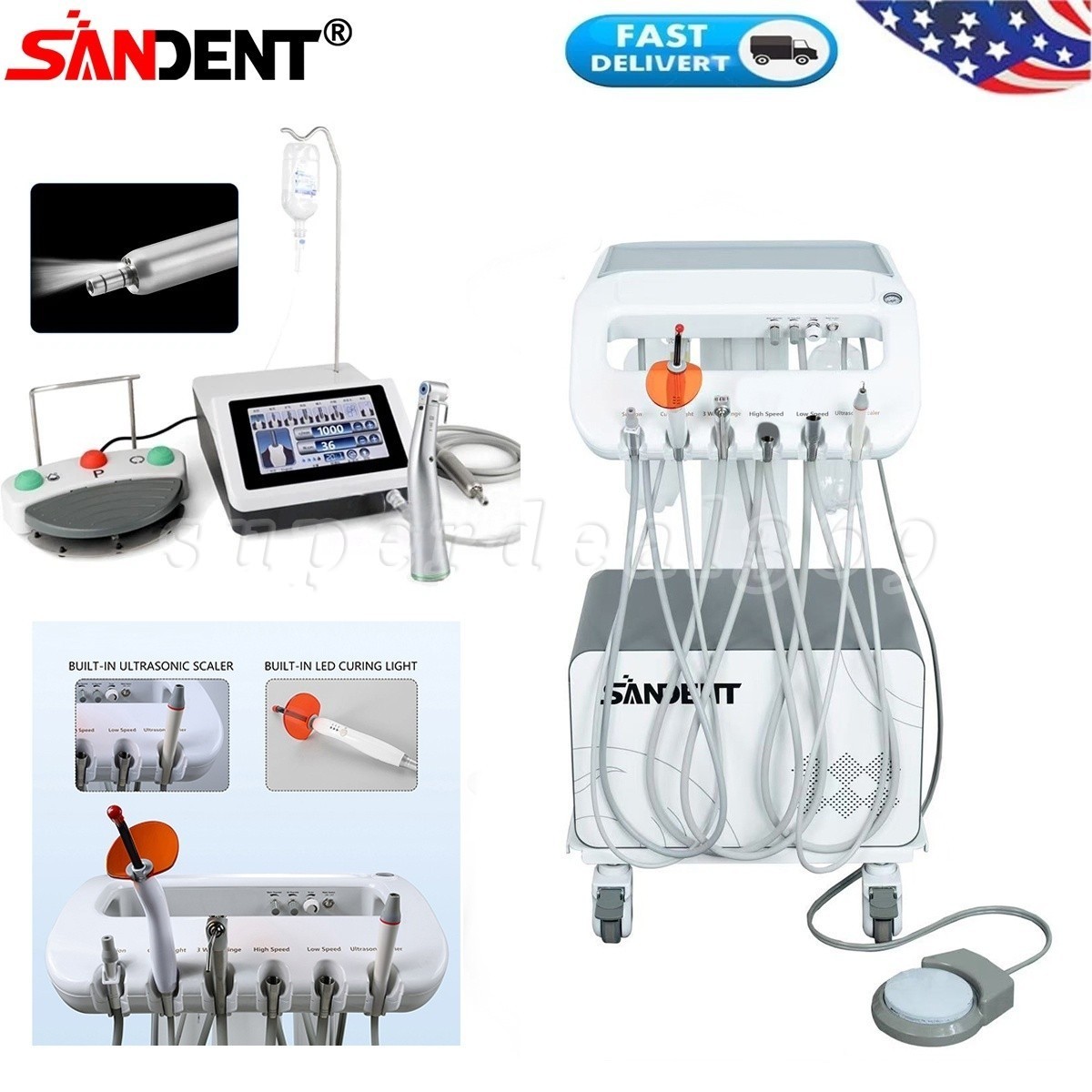 Dental Mobile Delivery Unit Cart w/ Air Compressor Suction /Implant Motor System