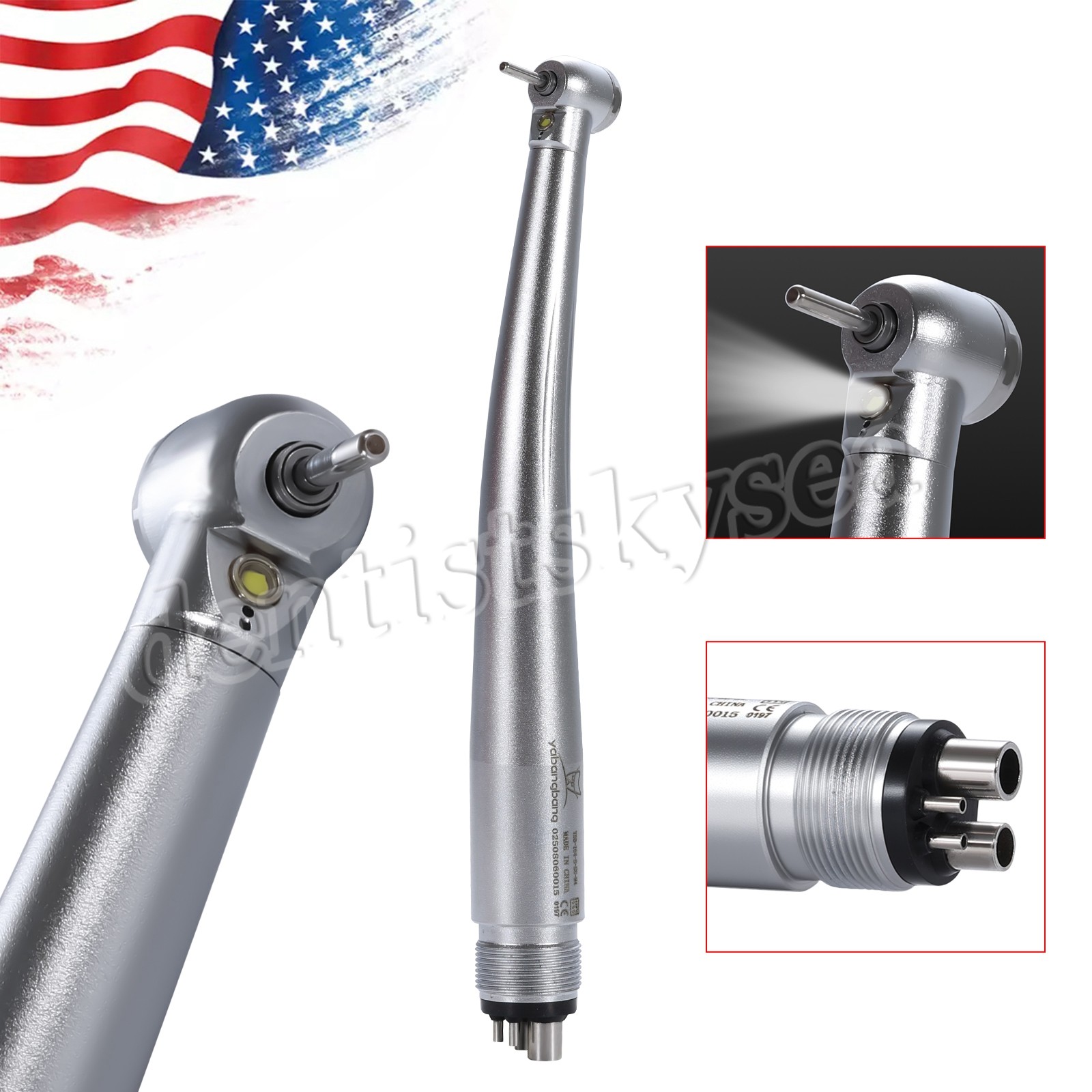 Mini Small Head Dental Fiber Optic LED E-generator Handpiece /High Speed 4Holes