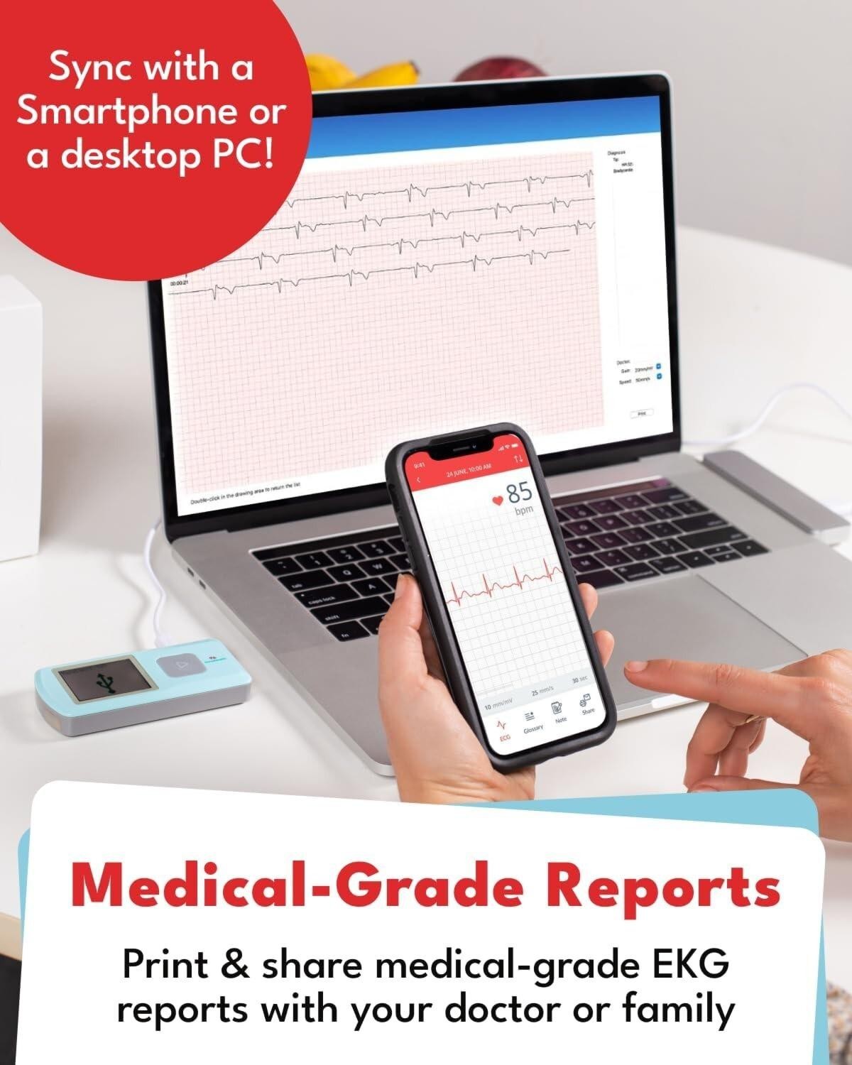 EKG Monitor: Capture Heart ECG Metrics On-The-Go | Standalone with Vibrant LCD