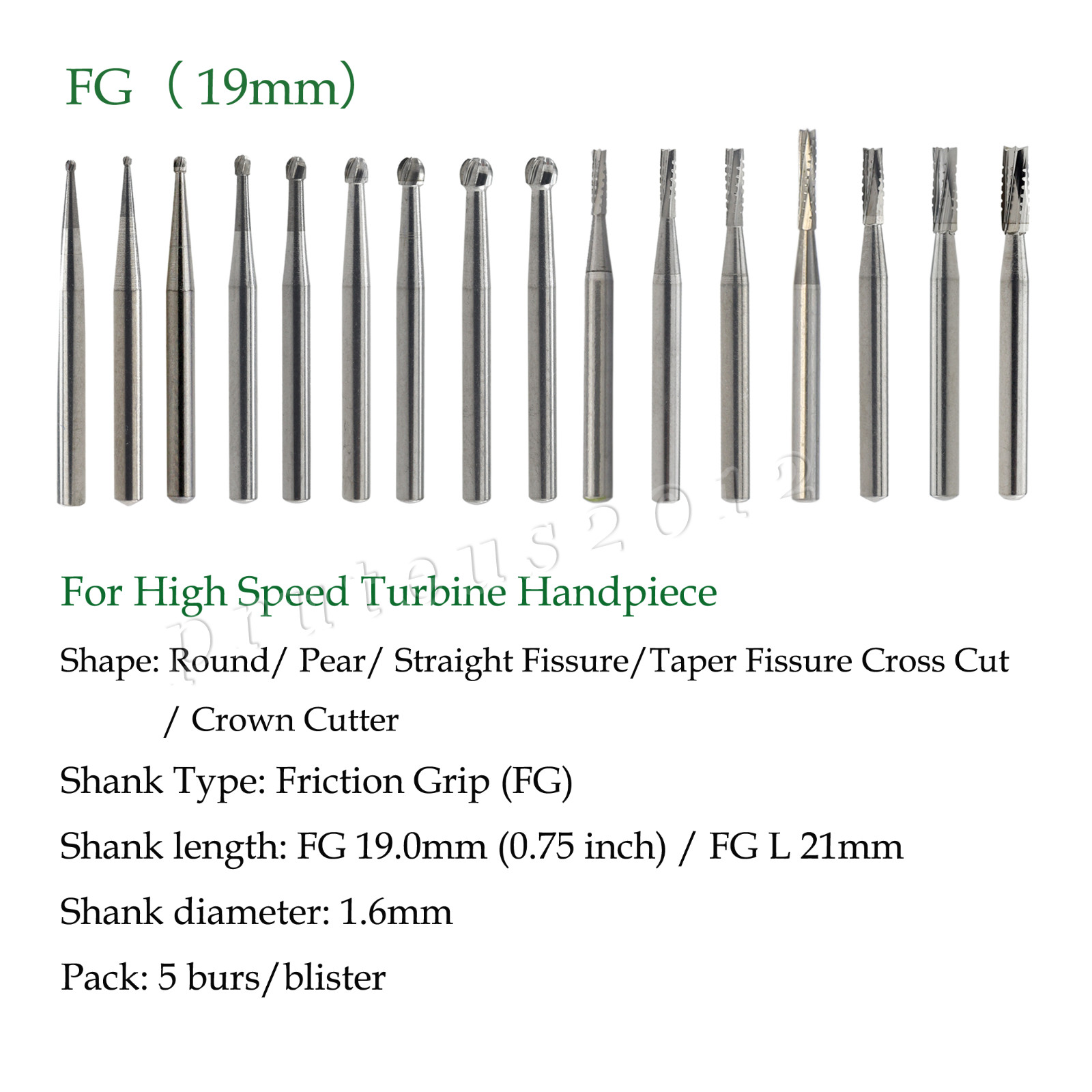 Dental Surgical Burs High Speed FG 25mm Carbide Friction Grip Round 2 4 557