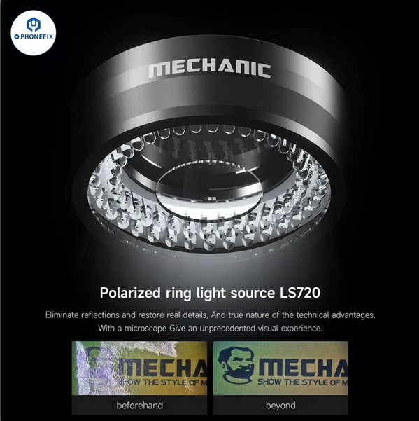Mechanic Polarized Ring Light LS720+ Plus Microscope Anti Glare Lamp 72 LED