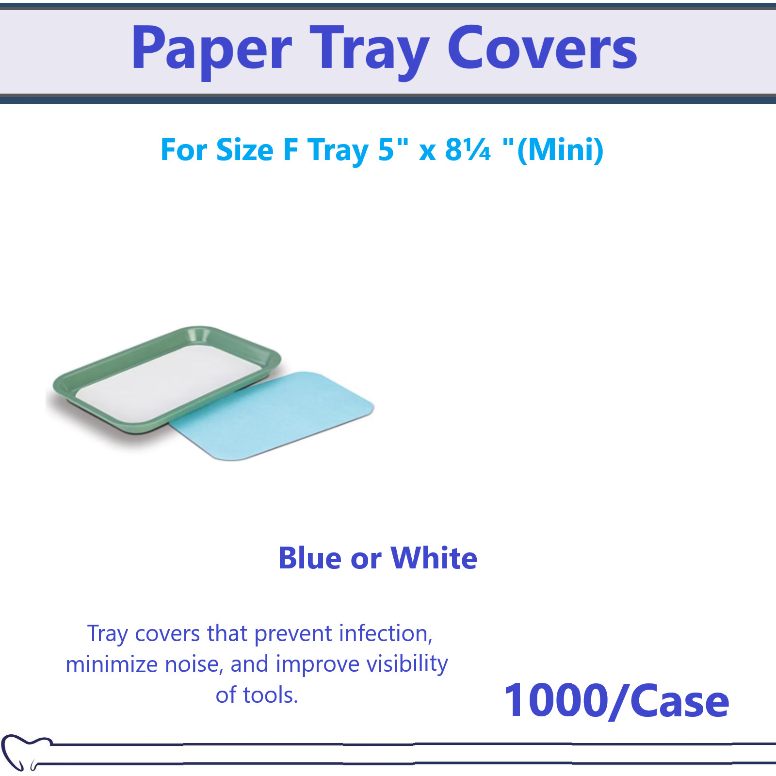 Dental Paper Tray Cover Size B / C / F White Blue Pink Green Lavender, 1000/Bx