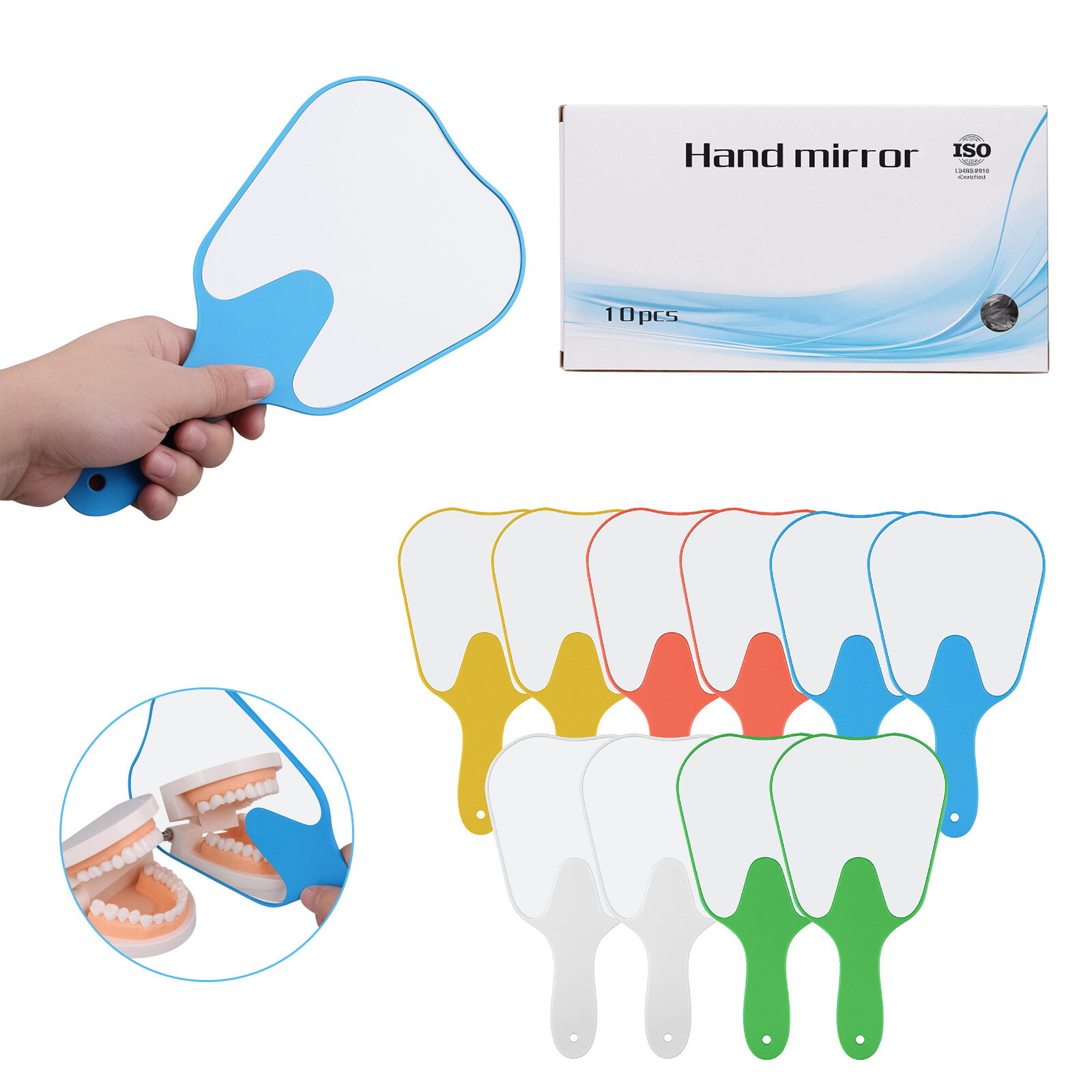 10Pc Dental Tooth Shaped Mouth Mirror Handheld Unbreakable Plastic Makeup Mirror